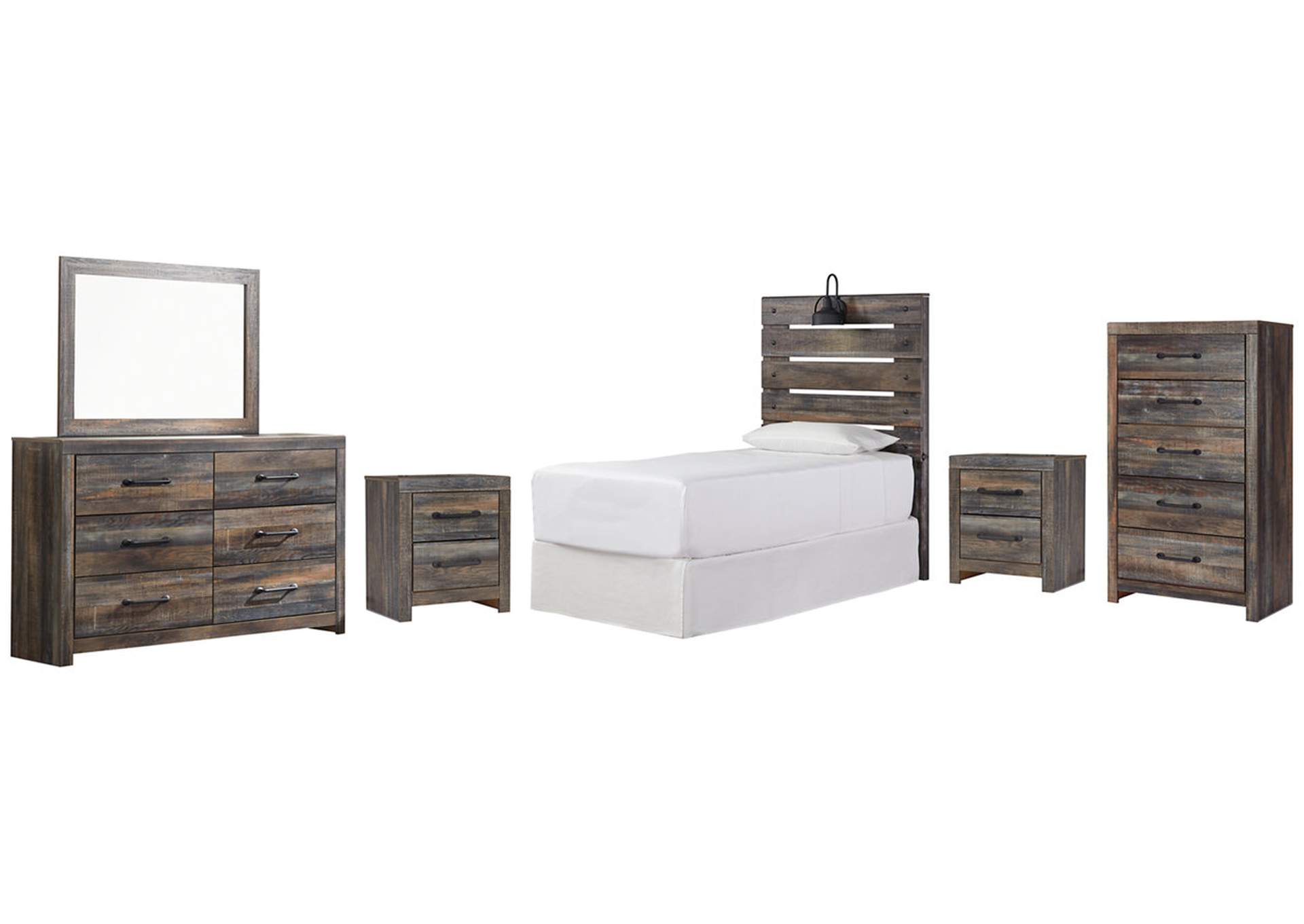 Drystan Twin Panel Headboard Bed with Mirrored Dresser, Chest and 2 Nightstands,Signature Design By Ashley