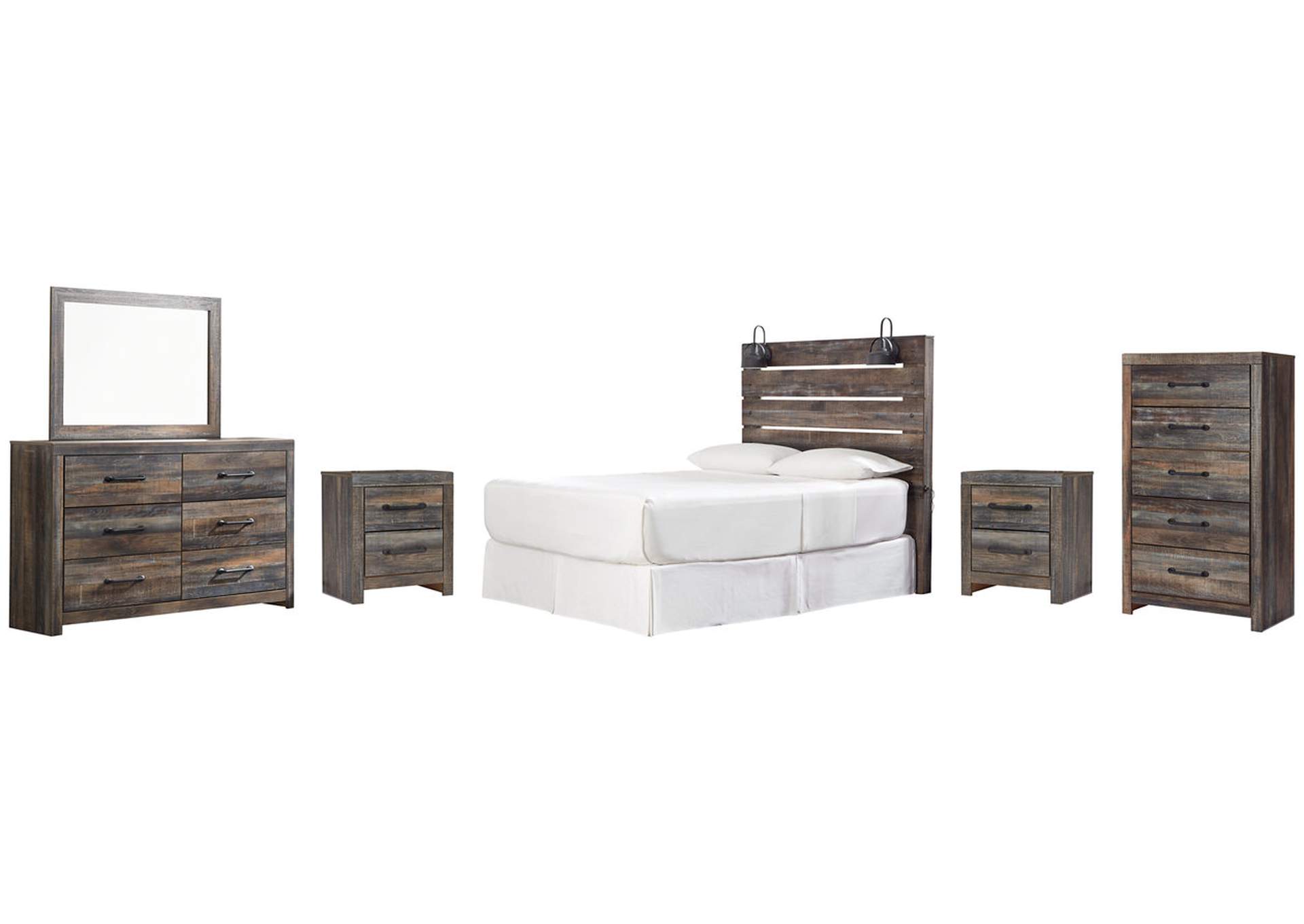 Drystan Queen Panel Headboard Bed with Mirrored Dresser, Chest and 2 Nightstands,Signature Design By Ashley