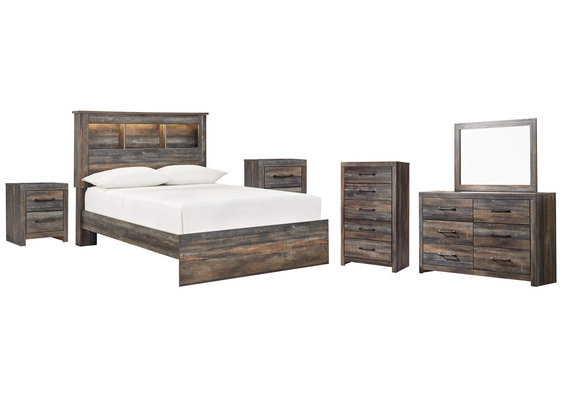 Drystan Full Bookcase Bed with Mirrored Dresser, Chest and 2 Nightstands,Signature Design By Ashley