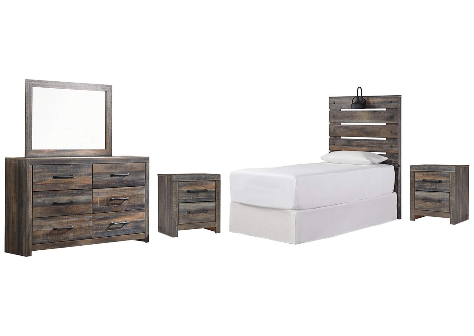 Drystan Twin Panel Headboard Bed with Mirrored Dresser and 2 Nightstands,Signature Design By Ashley