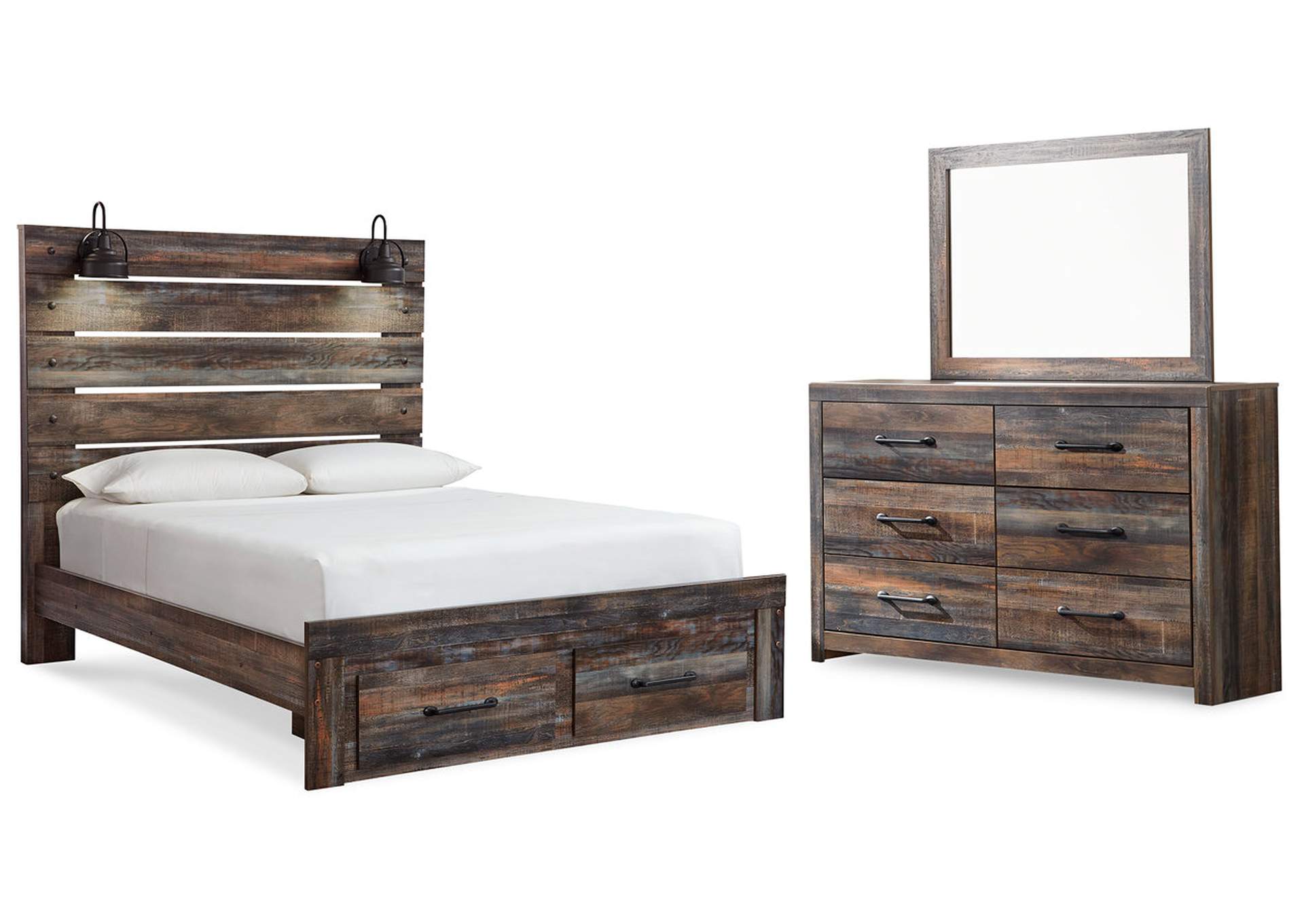 Drystan Queen Panel Bed with 2 Storage Drawers with Mirrored Dresser,Signature Design By Ashley