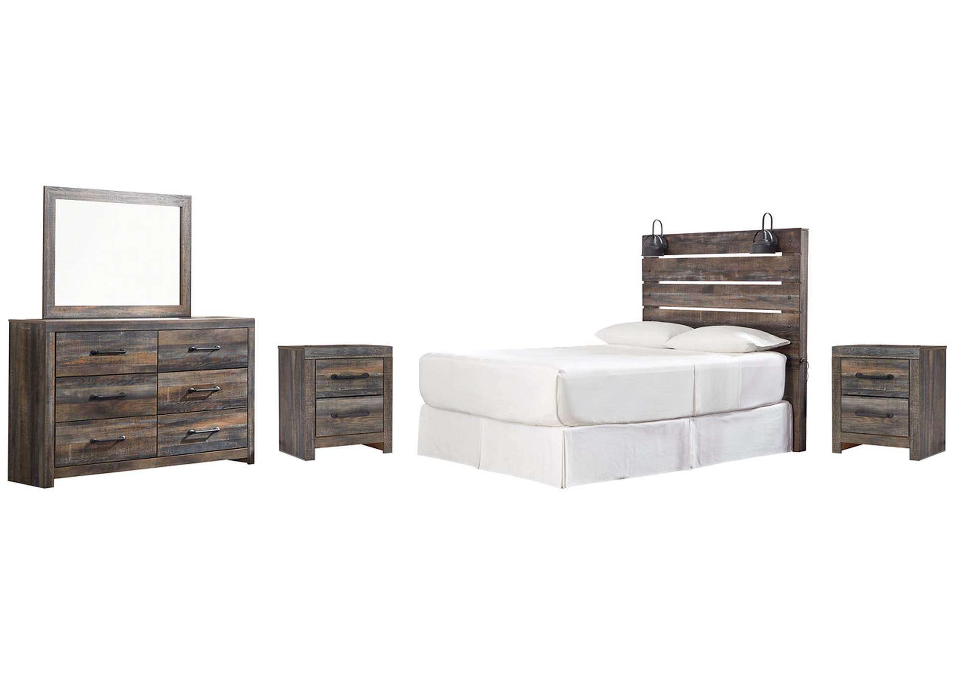 Drystan Queen Panel Headboard Bed with Mirrored Dresser and 2 Nightstands,Signature Design By Ashley