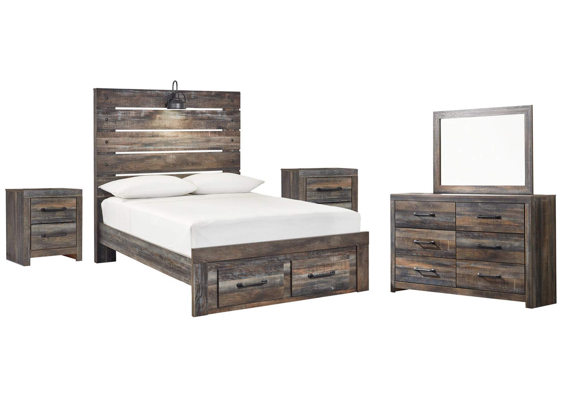 Drystan Full Panel Bed with 2 Storage Drawers with Mirrored Dresser and 2 Nightstands,Signature Design By Ashley
