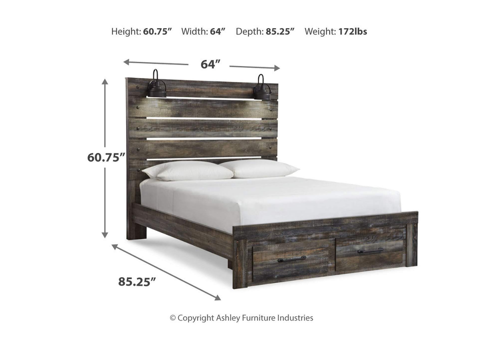 Drystan Queen Panel Bed with 2 Storage Drawers with Mirrored Dresser,Signature Design By Ashley