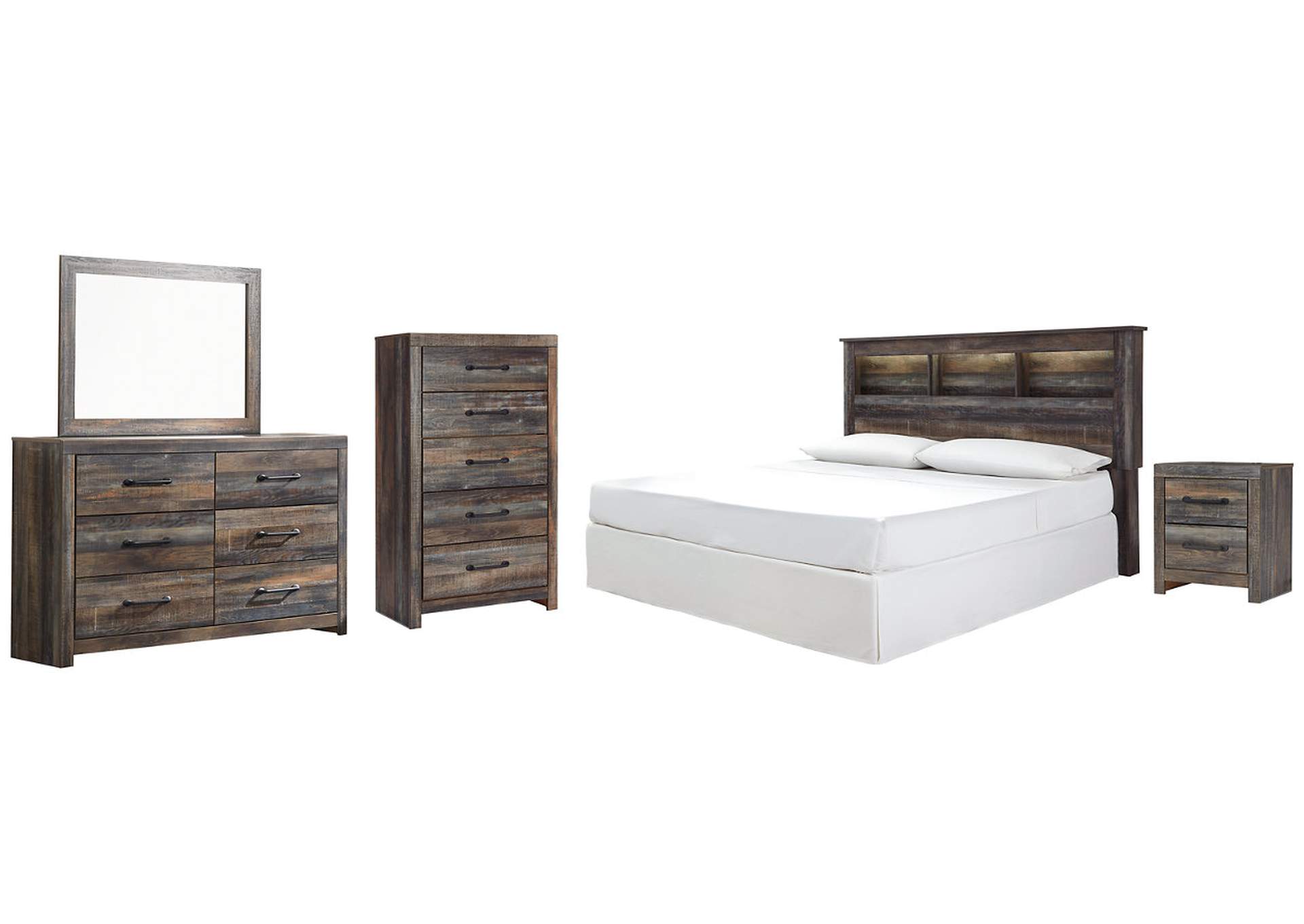Drystan King/California King Bookcase Headboard Bed with Mirrored Dresser, Chest and Nightstand,Signature Design By Ashley