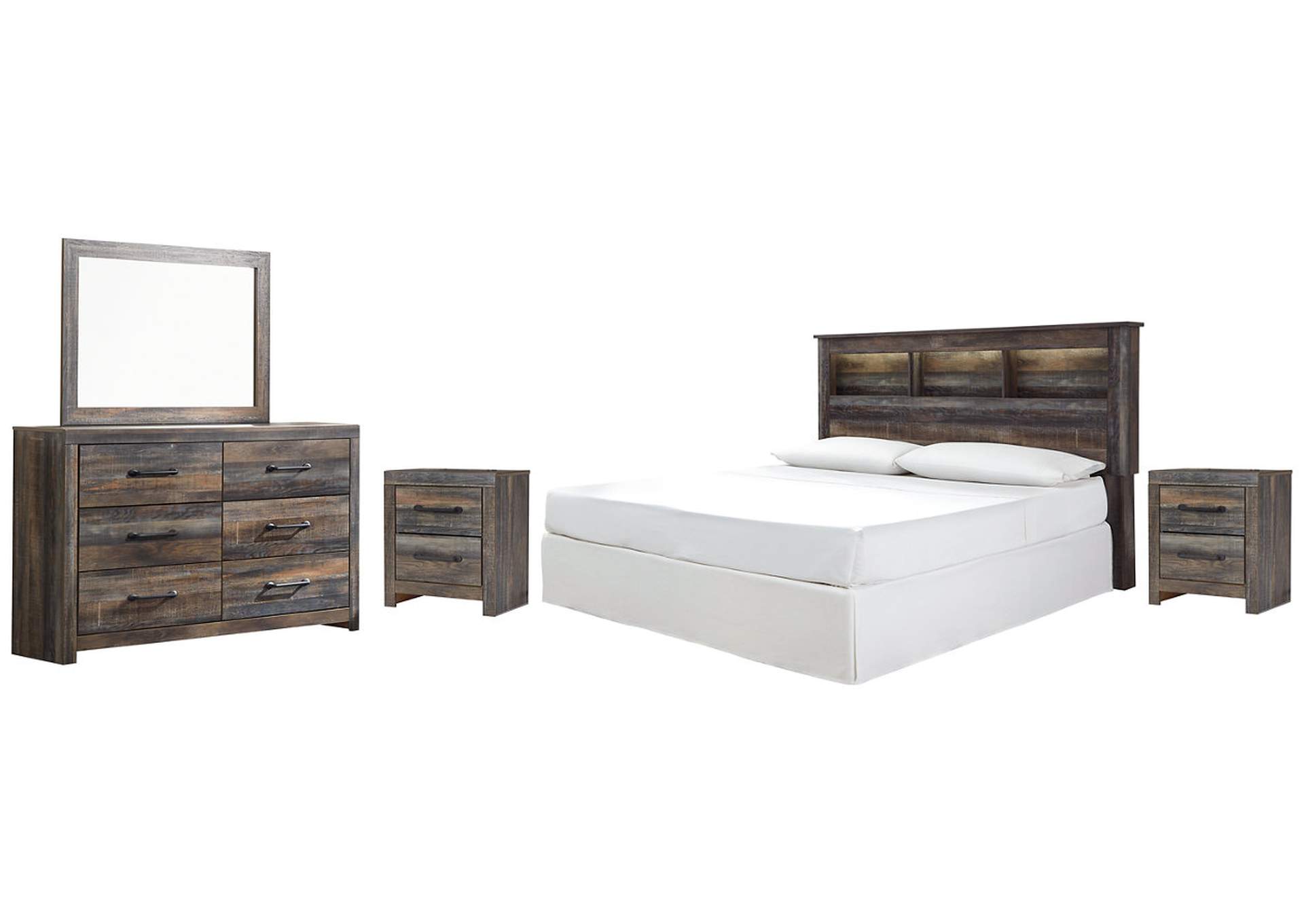 Drystan King/California King Bookcase Headboard Bed with Mirrored Dresser and 2 Nightstands,Signature Design By Ashley