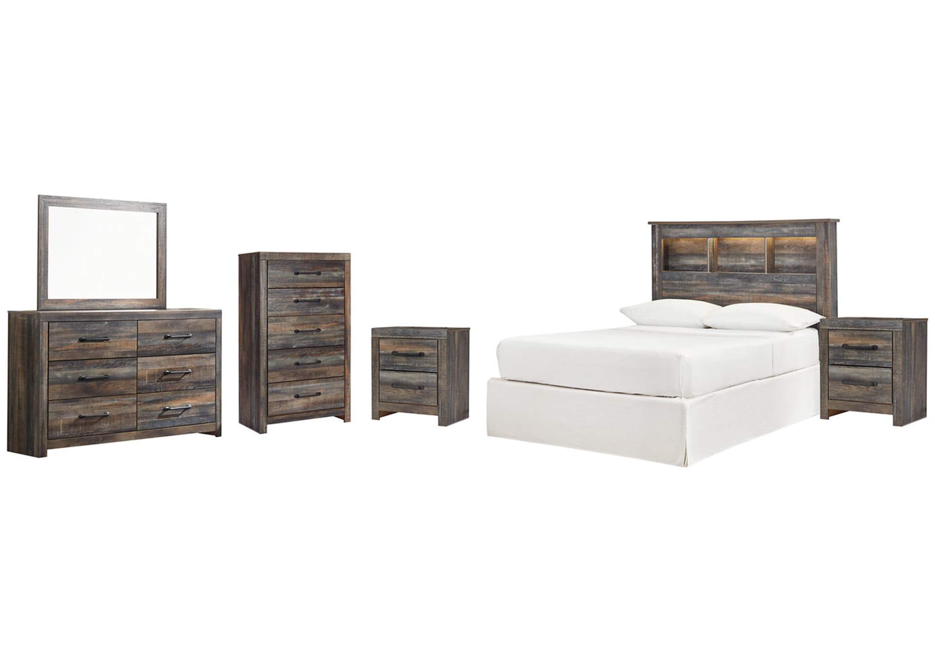 Drystan Full Bookcase Headboard Bed with Mirrored Dresser, Chest and 2 Nightstands,Signature Design By Ashley