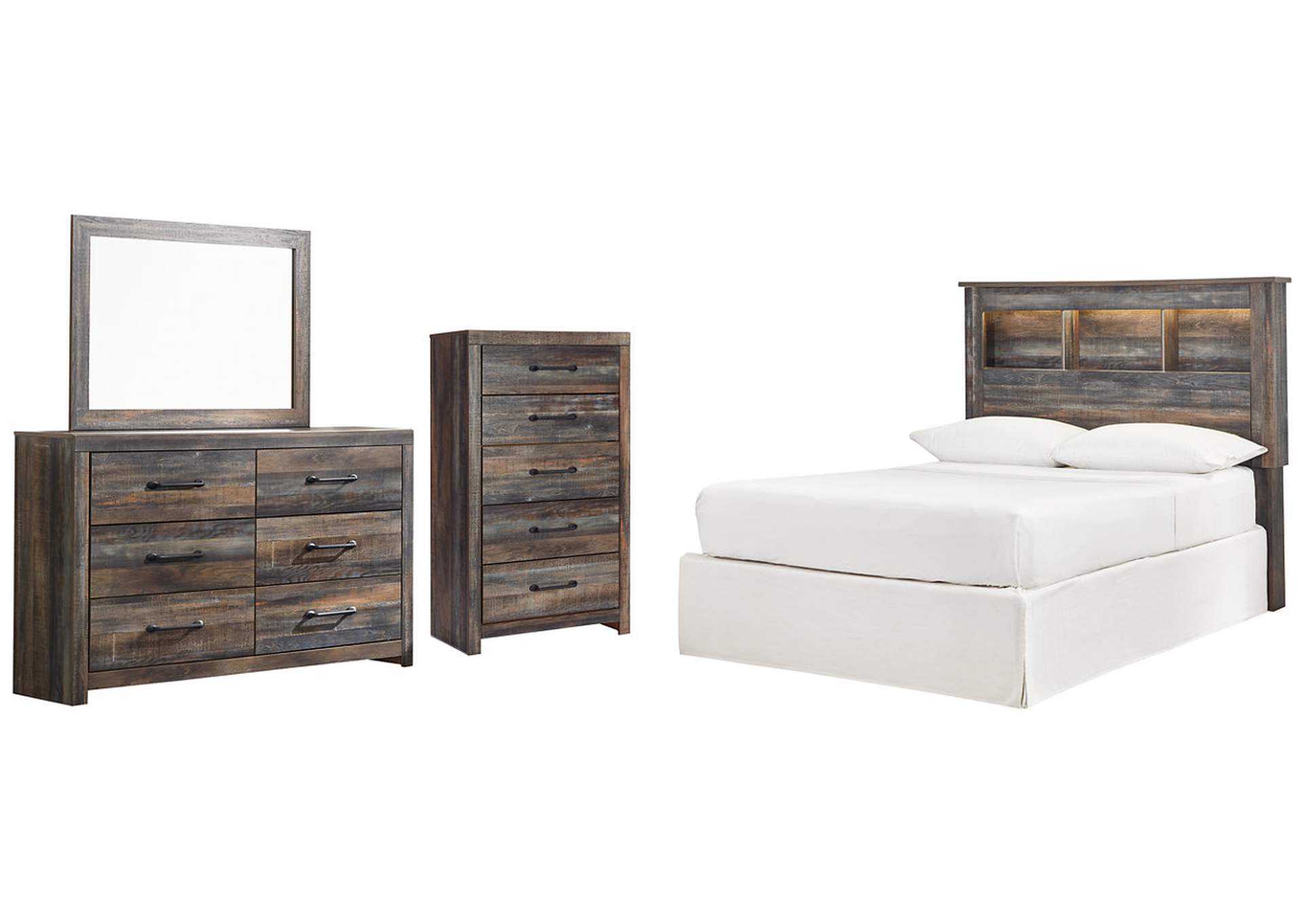 Drystan Full Bookcase Headboard Bed with Mirrored Dresser and Chest,Signature Design By Ashley