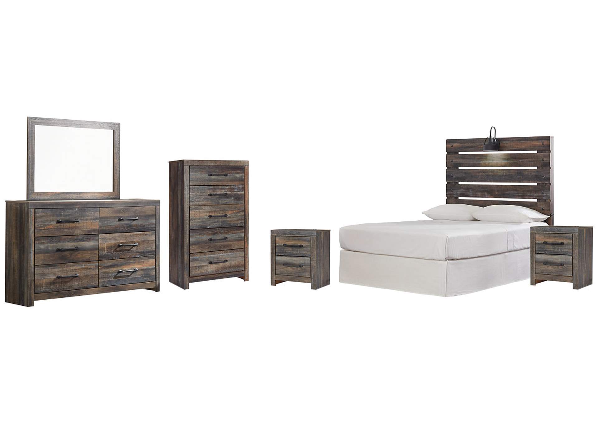 Drystan Full Panel Headboard Bed with Mirrored Dresser, Chest and 2 Nightstands,Signature Design By Ashley