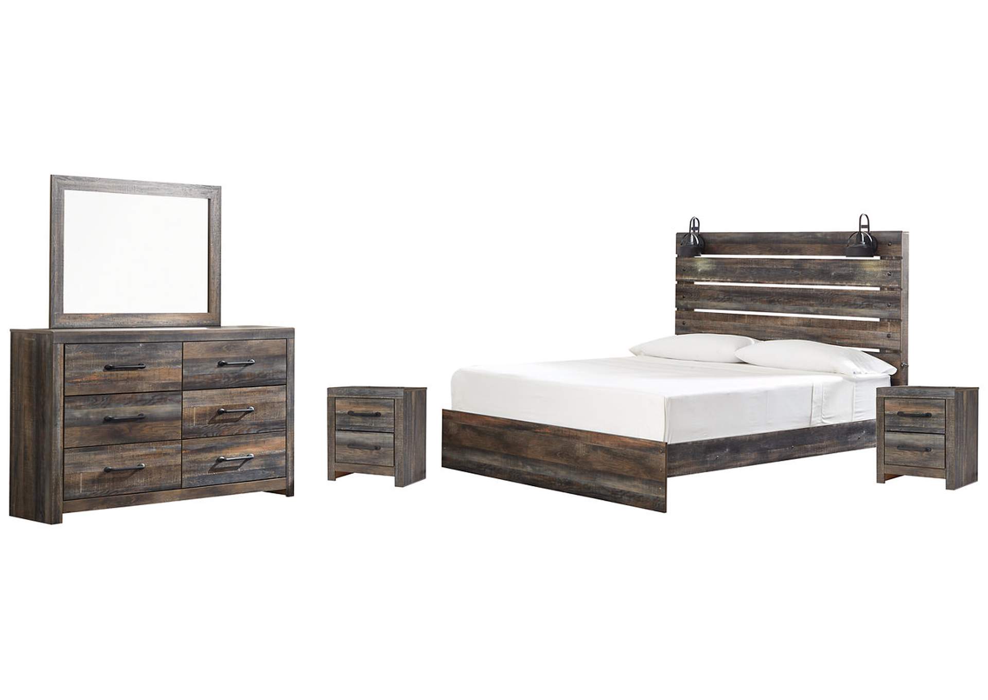 Drystan King Panel Bed with Mirrored Dresser and 2 Nightstands,Signature Design By Ashley