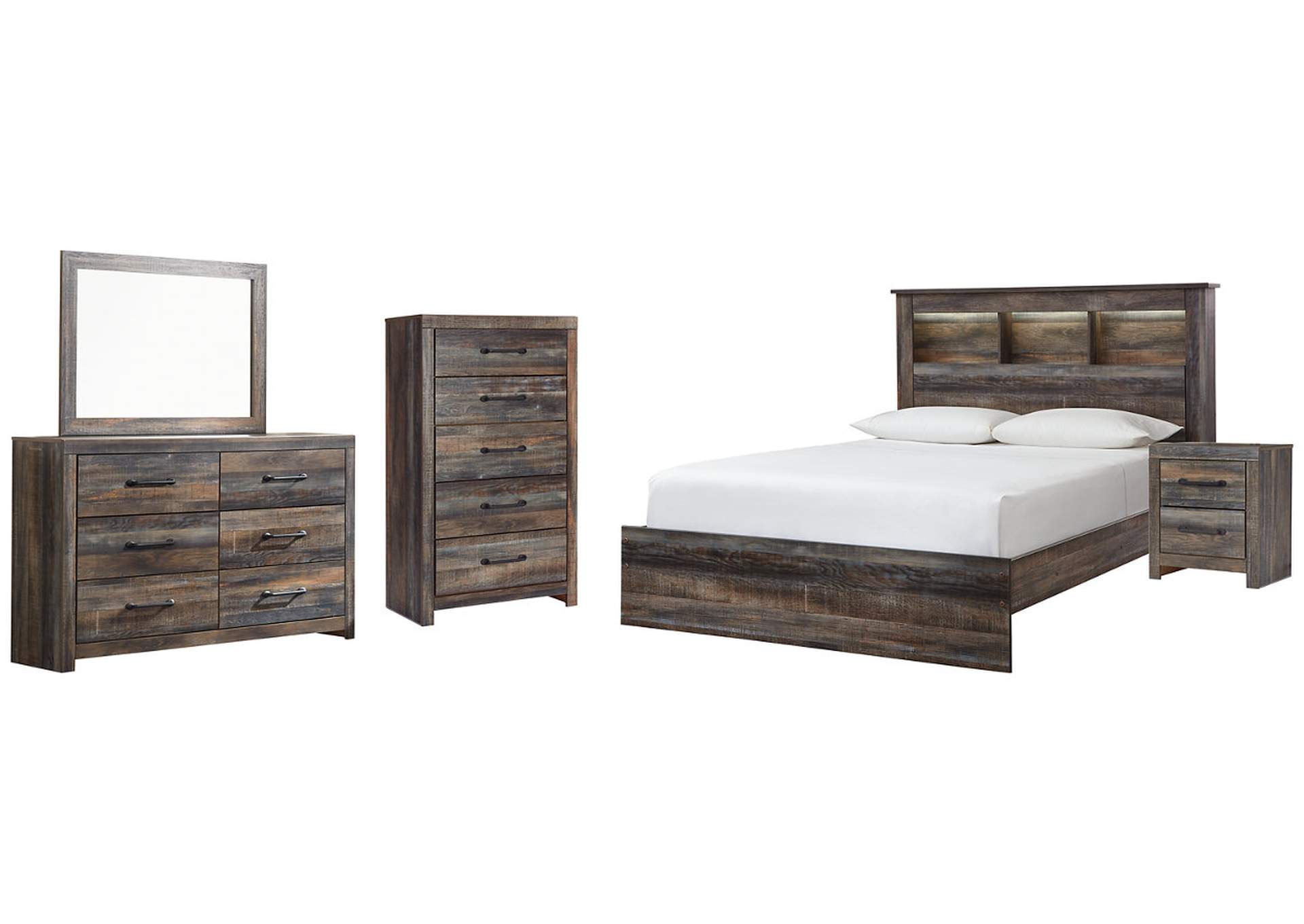 Drystan Queen Bookcase Bed with Mirrored Dresser, Chest and Nightstand,Signature Design By Ashley