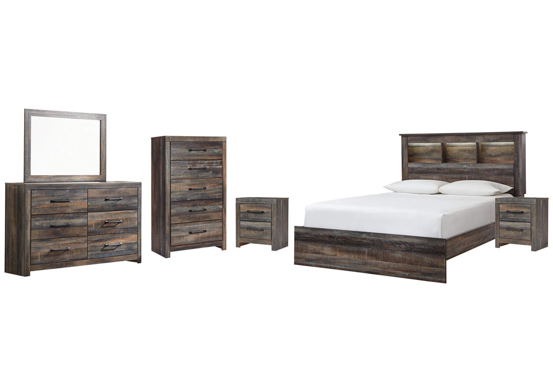 Drystan Queen Bookcase Bed with Mirrored Dresser, Chest and 2 Nightstands,Signature Design By Ashley