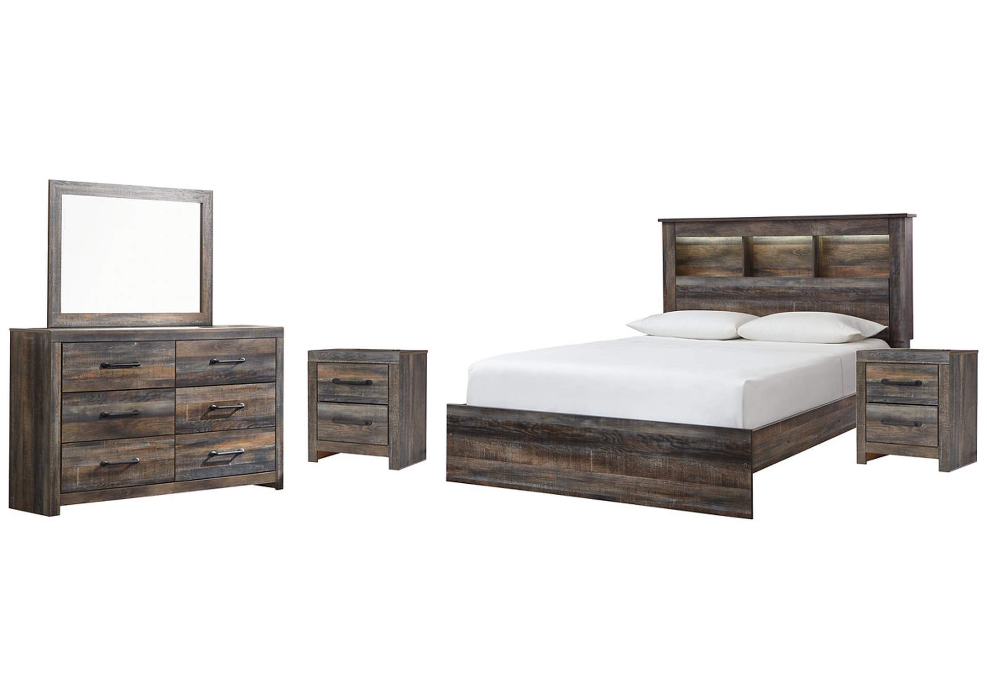 Drystan Queen Bookcase Bed with Mirrored Dresser and 2 Nightstands,Signature Design By Ashley