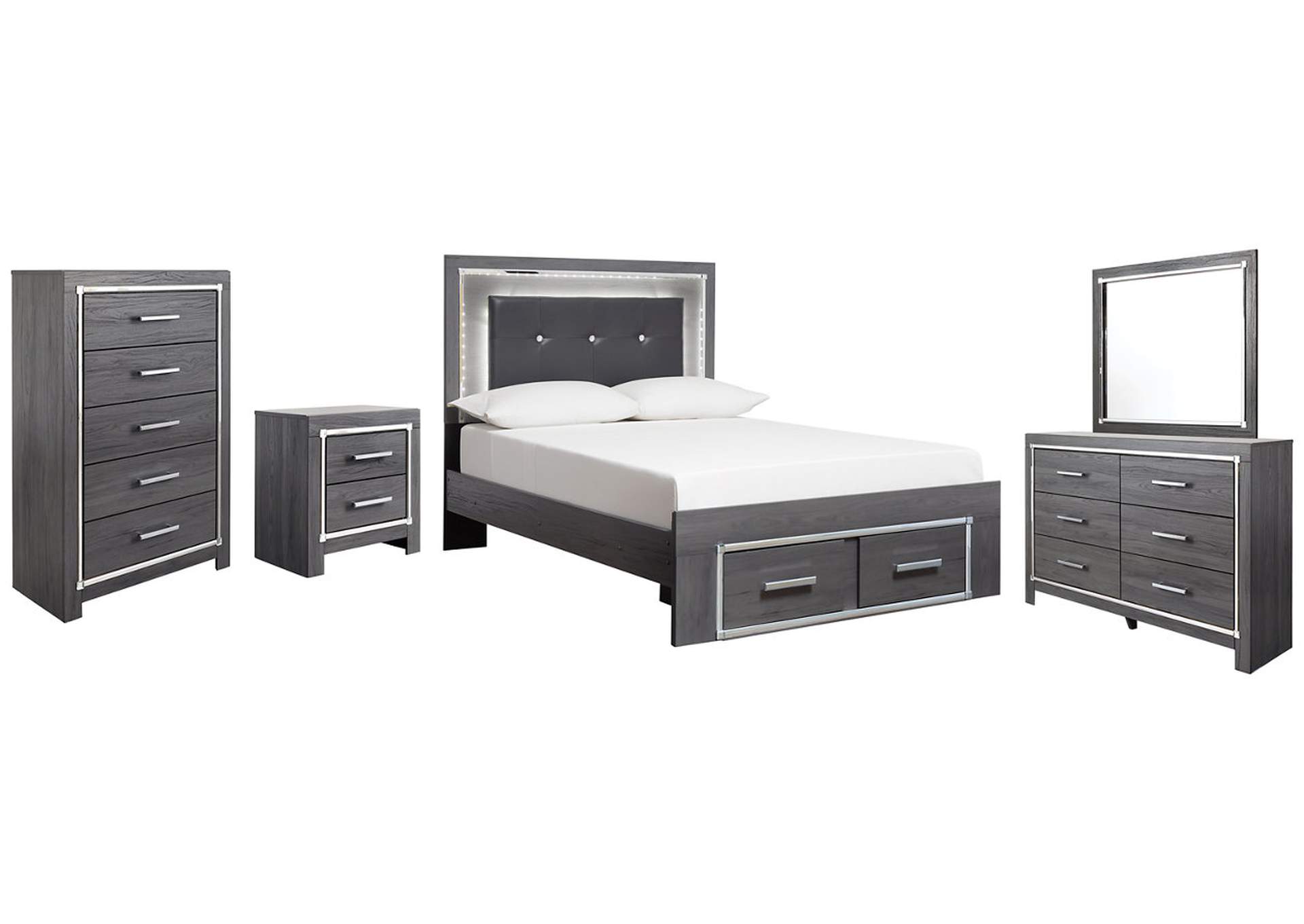 Lodanna Full Panel Bed with 2 Storage Drawers with Mirrored Dresser, Chest and Nightstand,Signature Design By Ashley