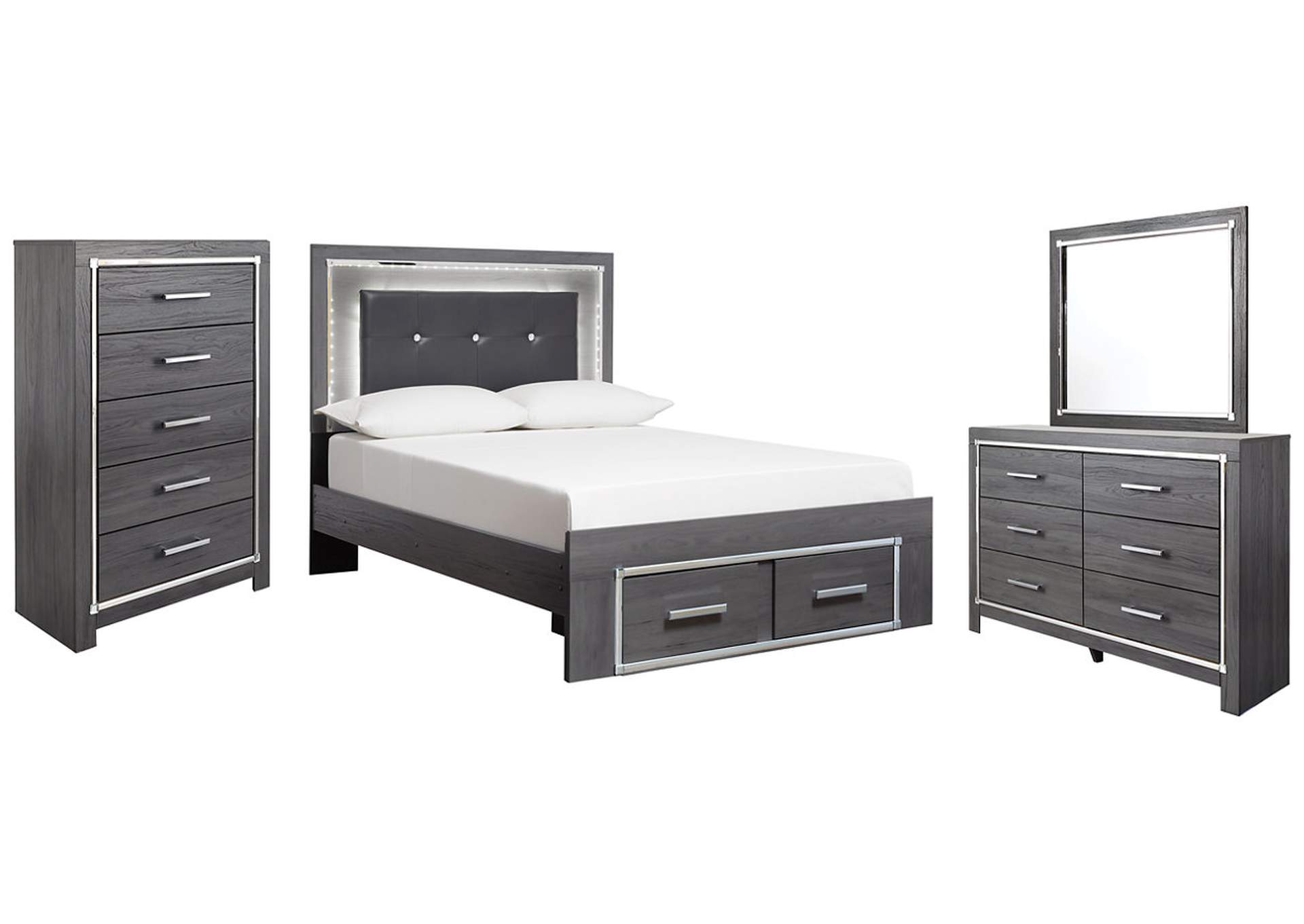 Lodanna Full Panel Bed with 2 Storage Drawers with Mirrored Dresser and Chest,Signature Design By Ashley