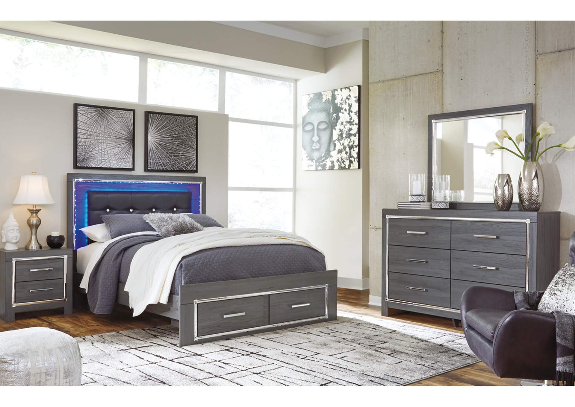 Lodanna King Panel Bed with 2 Storage Drawers with Dresser,Signature Design By Ashley