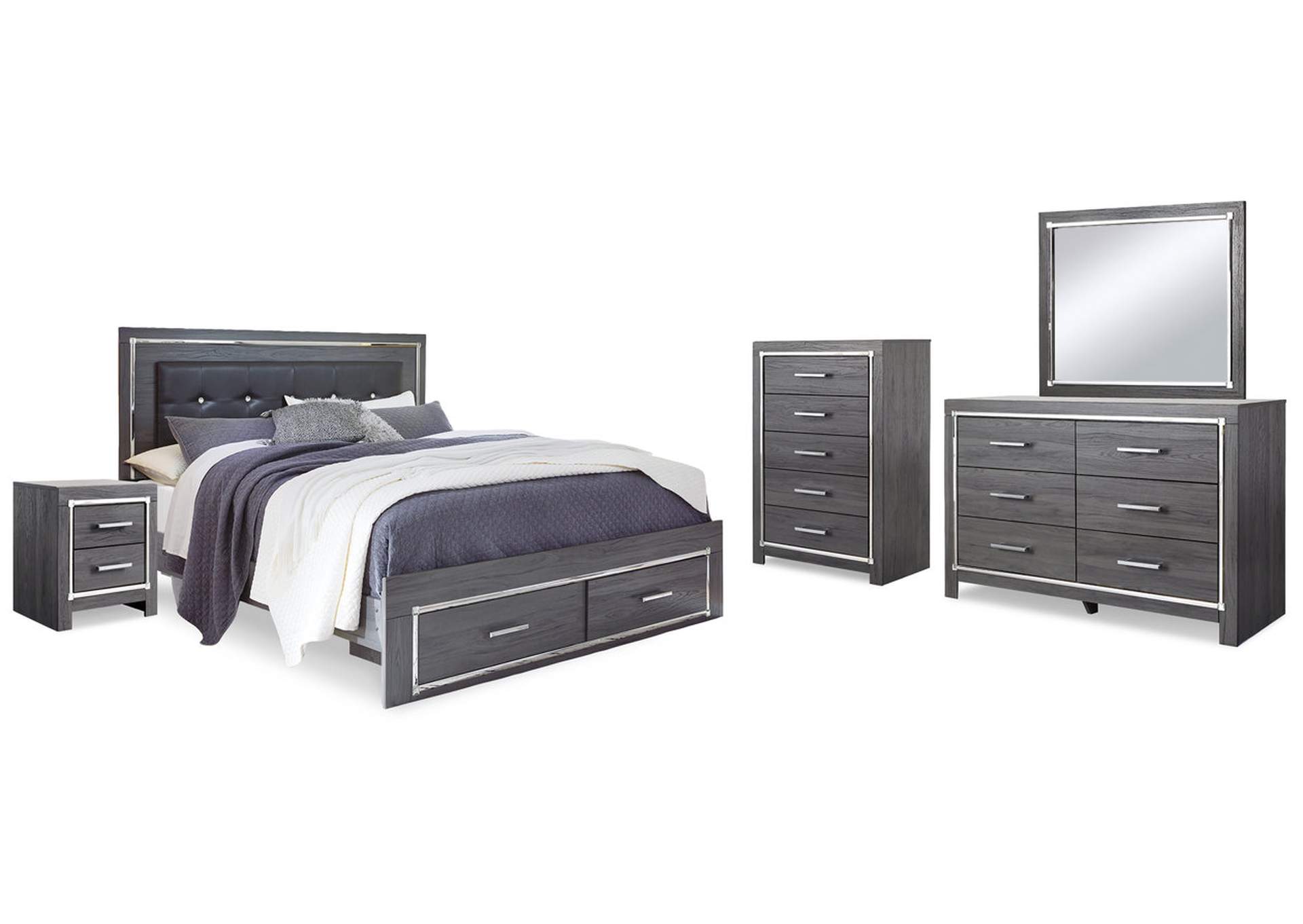 Lodanna King Upholstered Storage Bed, Dresser, Mirror, Chest and 2 Nightstands,Signature Design By Ashley