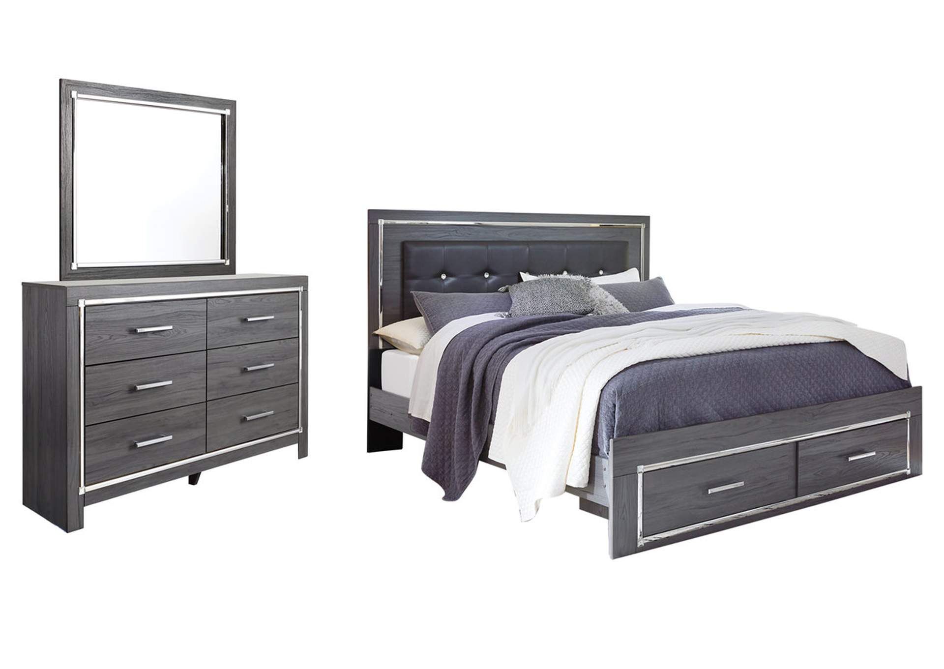 Lodanna King Panel Bed with 2 Storage Drawers with Mirrored Dresser,Signature Design By Ashley
