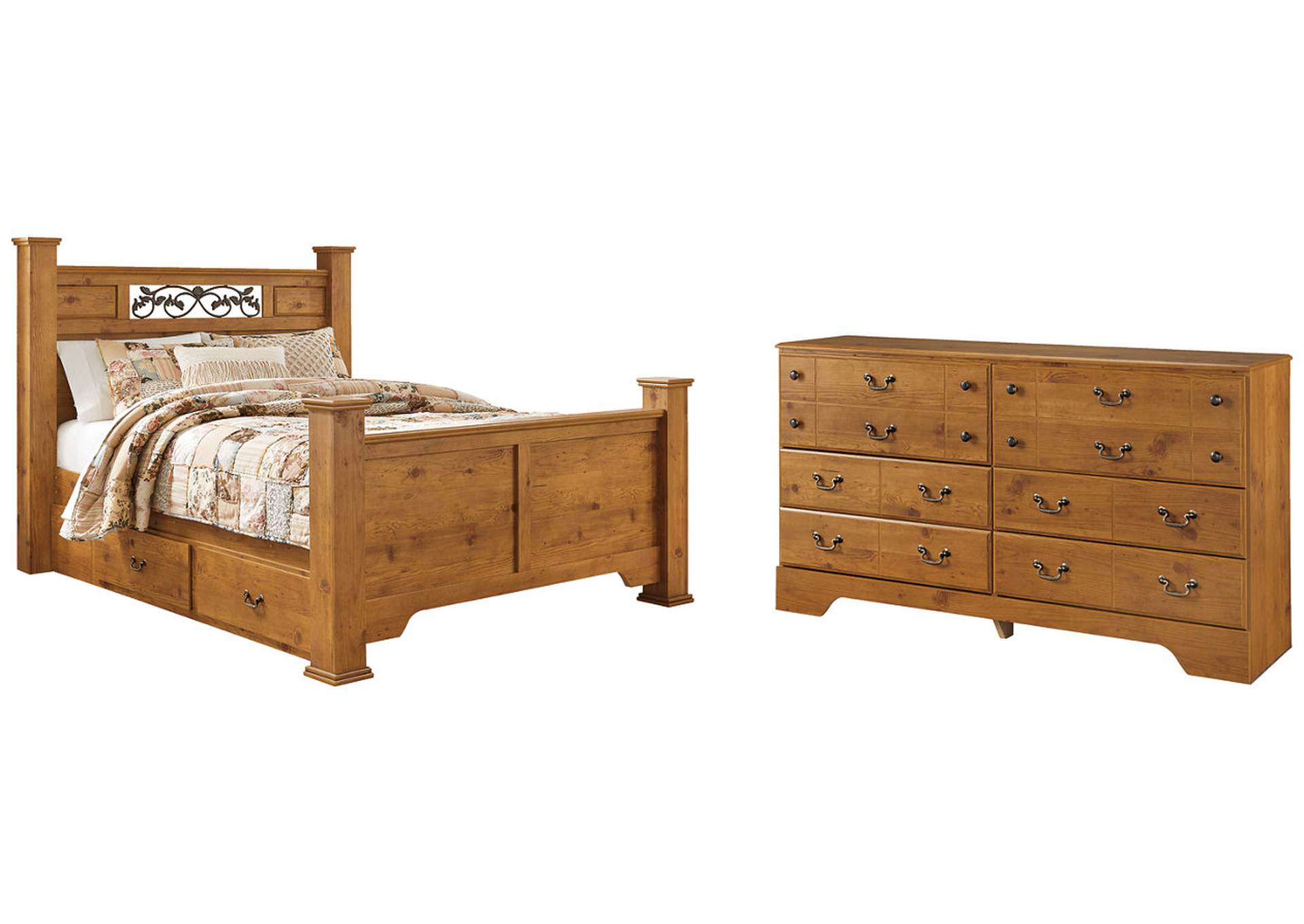 <Bittersweet Queen Poster Bed with 2 Storage Drawers with Dresser