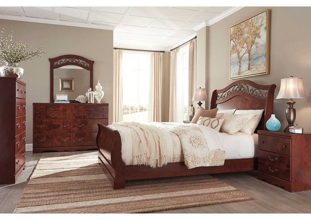 Delianna Reddish Brown Queen Sleigh Bed w/Dresser, Mirror and Nightstand,ABF Signature Design by Ashley