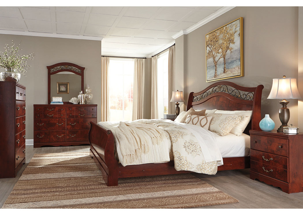 Delianna Reddish Brown King Sleigh Bed w/Dresser, Mirror and Nightstand,ABF Signature Design by Ashley