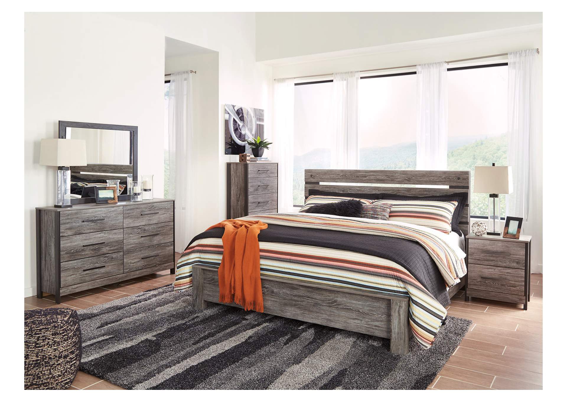 Cazenfeld Black/Gray King Panel Bed w/Dresser, Mirror & Nightstand,ABF Signature Design by Ashley