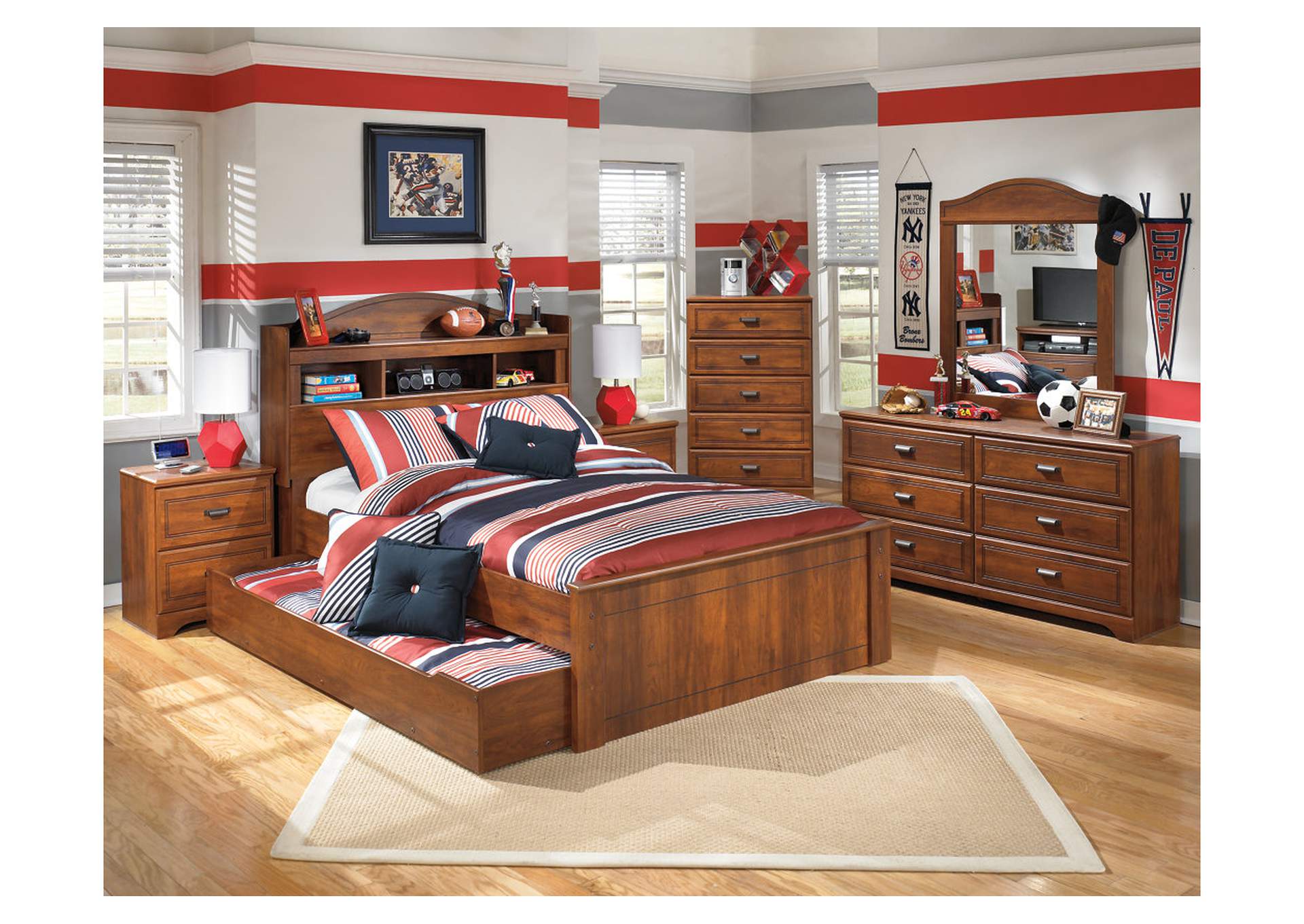 Barchan Full Bookcase Bed w/ Trundle, Dresser & Mirror,ABF Signature Design by Ashley