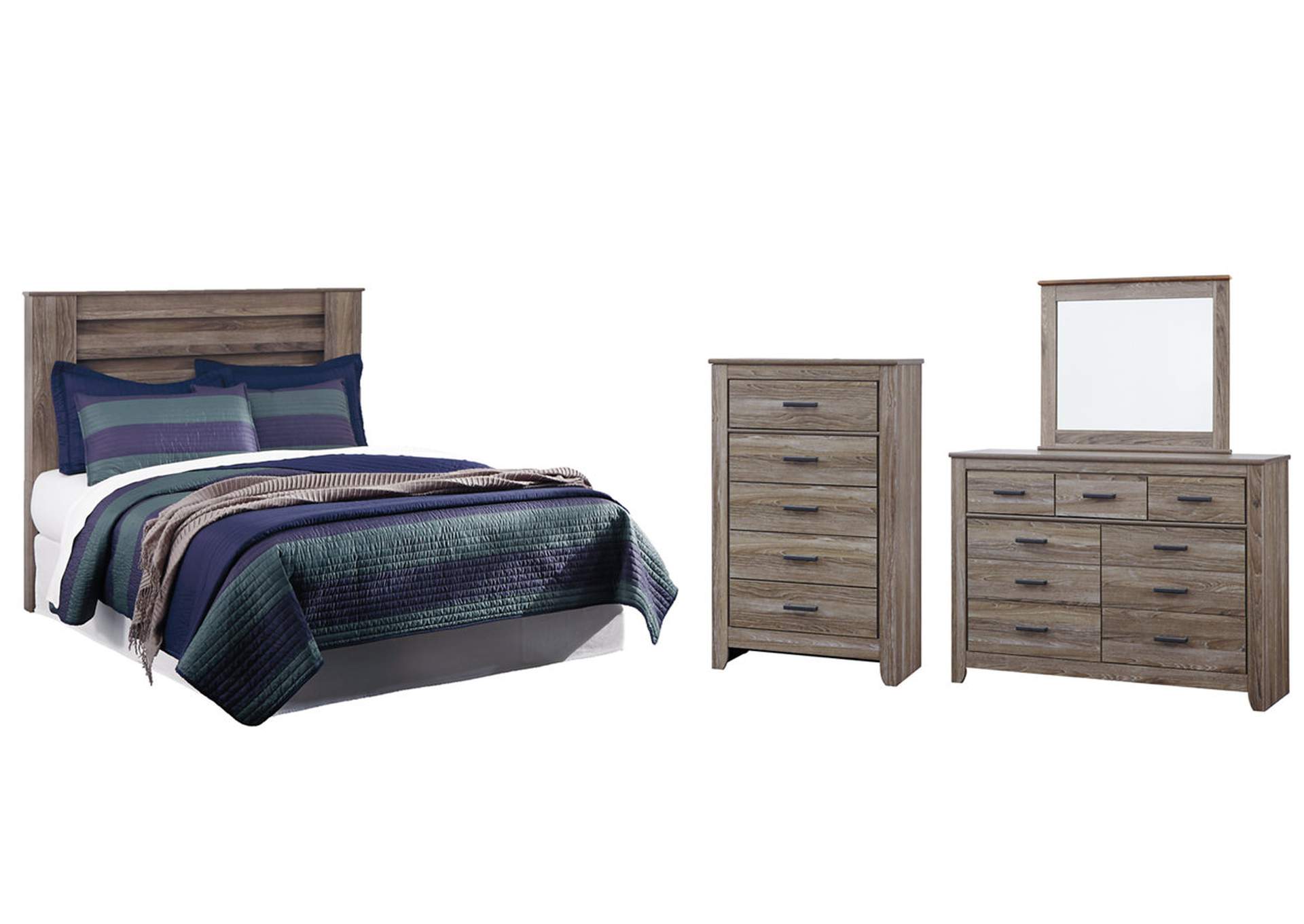 Zelen Queen/Full Panel Headboard Bed with Mirrored Dresser and Chest,Signature Design By Ashley