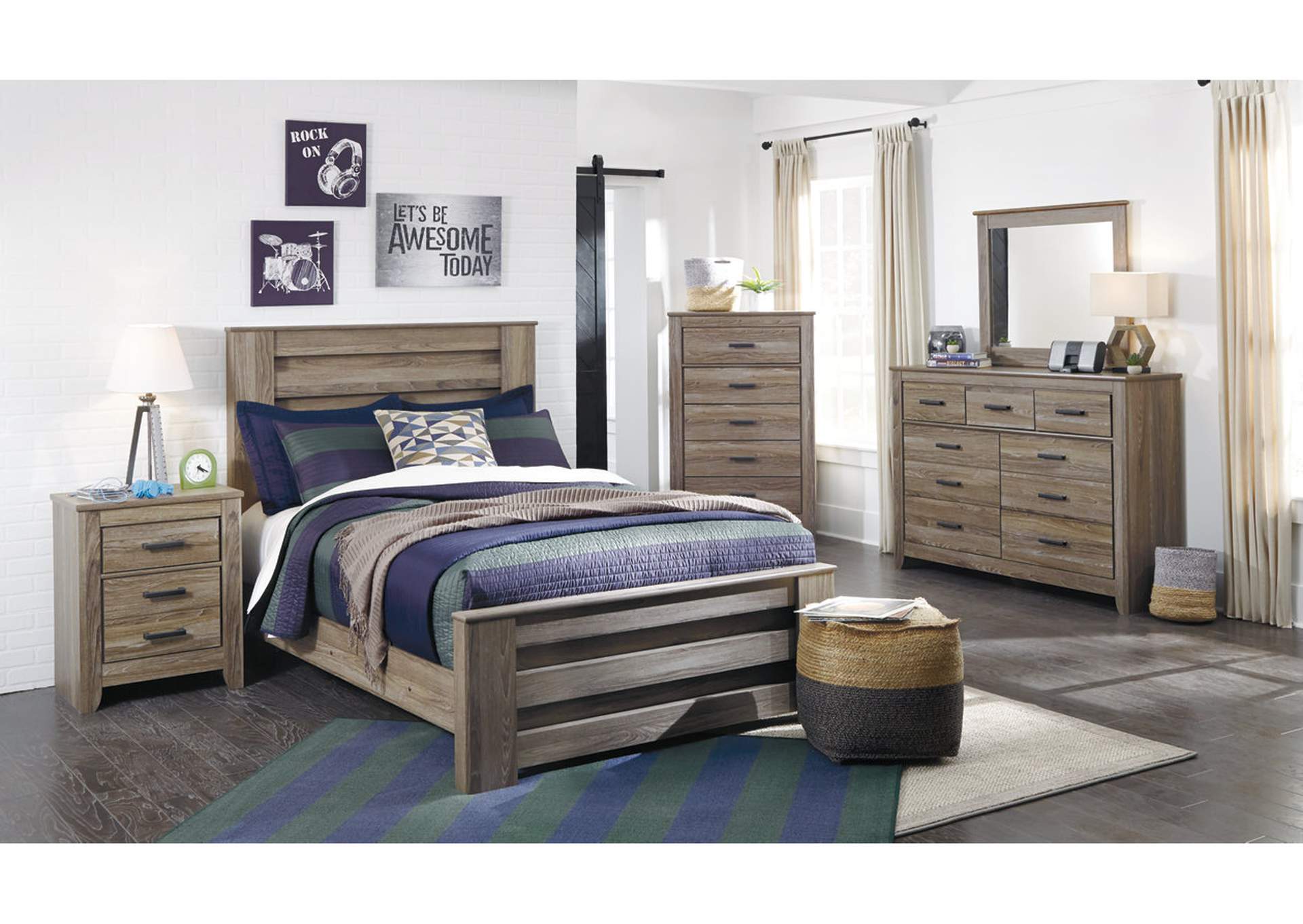 Zelen Full Panel Bed with Mirrored Dresser, Chest and Nightstand,Signature Design By Ashley