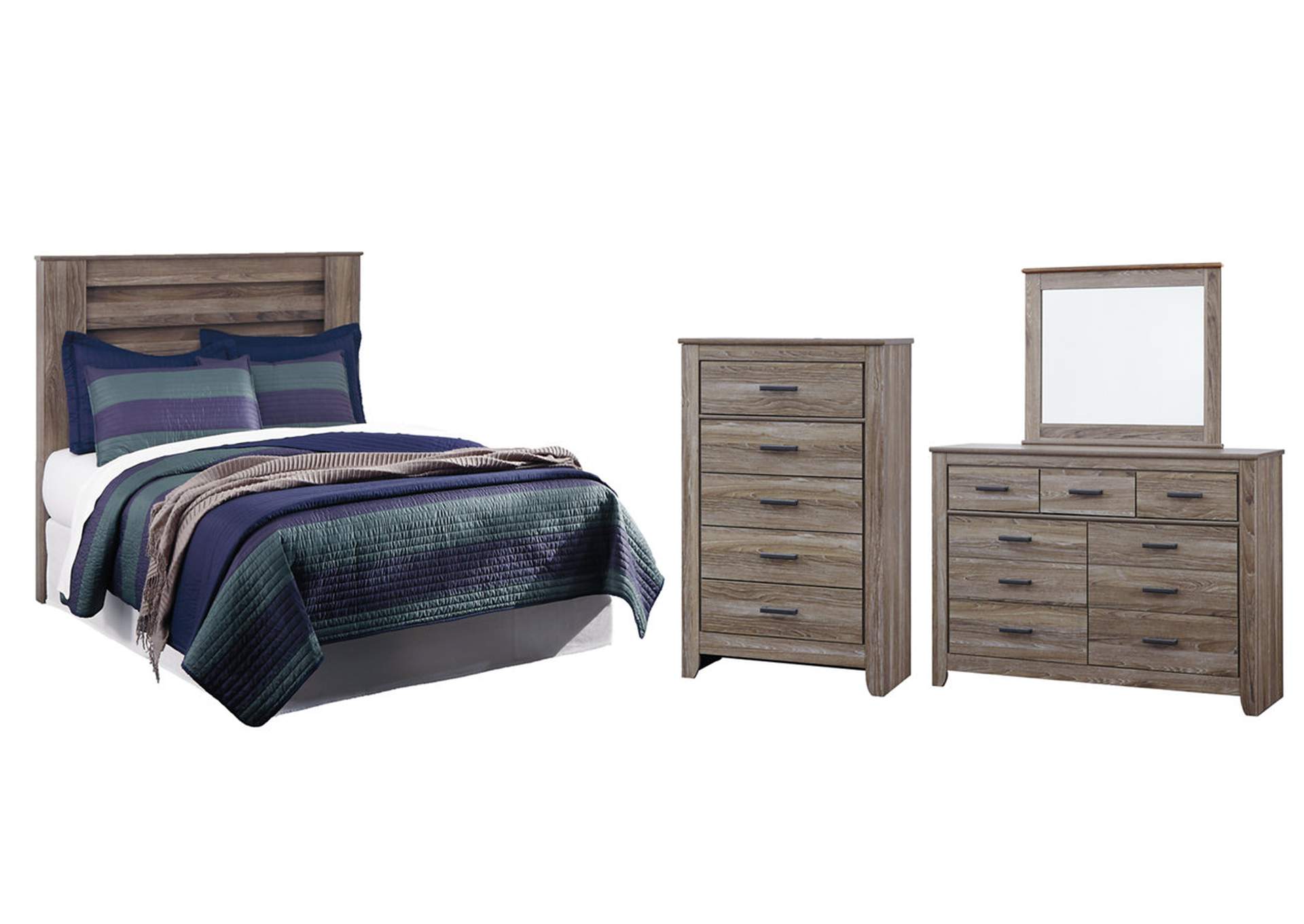 Zelen Full Panel Headboard Bed with Mirrored Dresser and Chest,Signature Design By Ashley