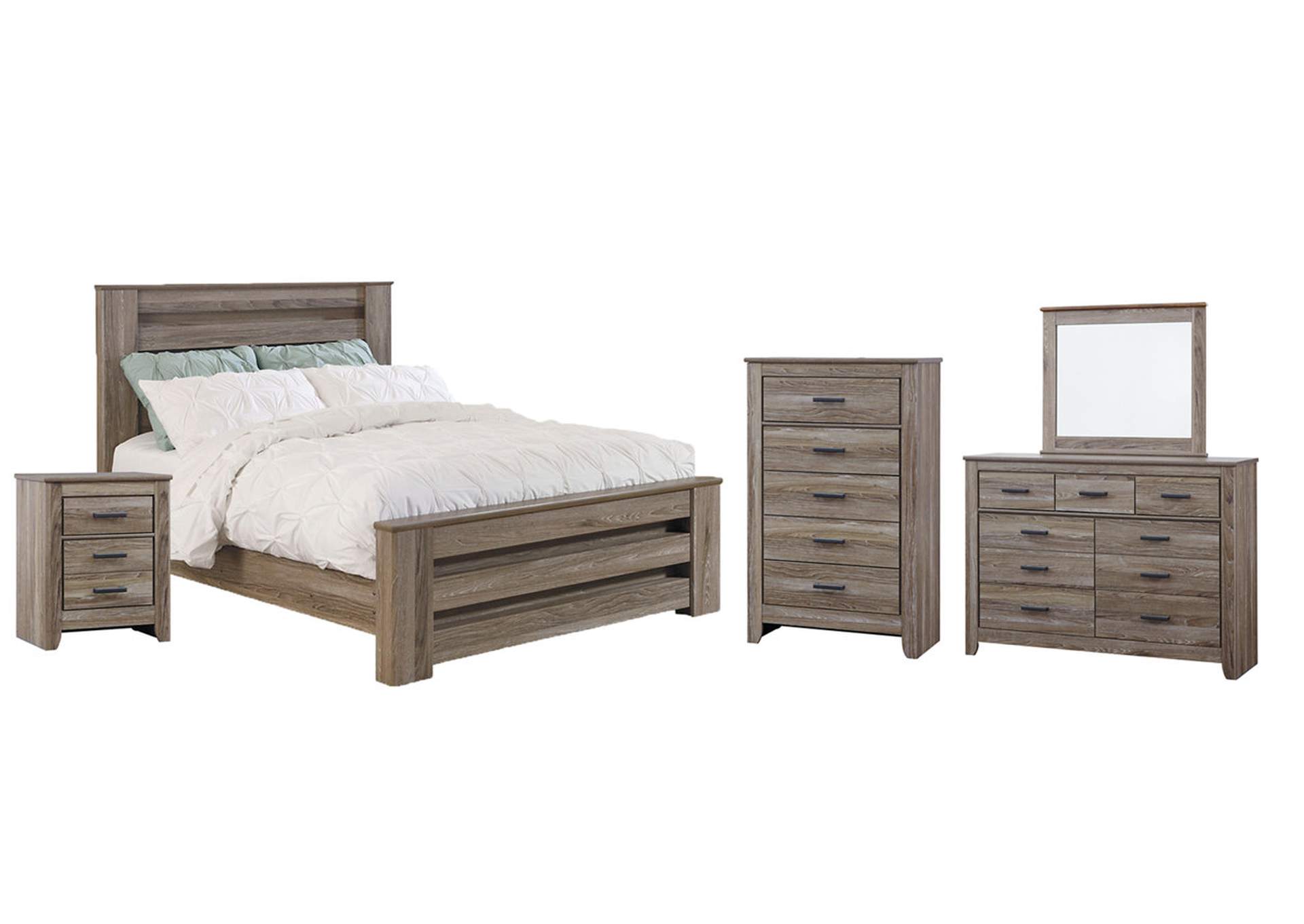 Zelen Queen Panel Bed with Mirrored Dresser, Chest and Nightstand,Signature Design By Ashley