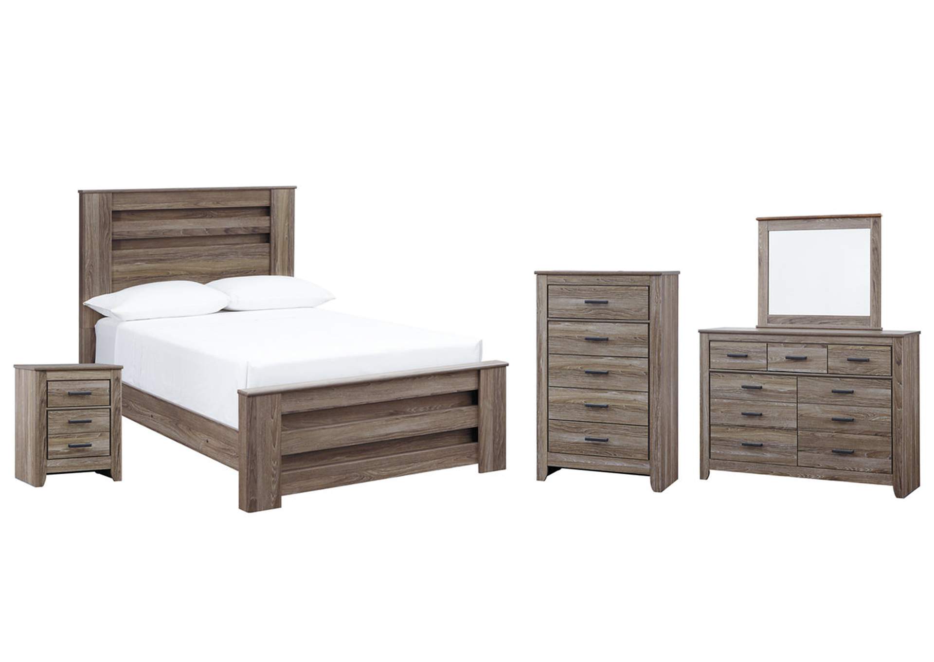 Zelen Full Panel Bed with Mirrored Dresser, Chest and Nightstand,Signature Design By Ashley