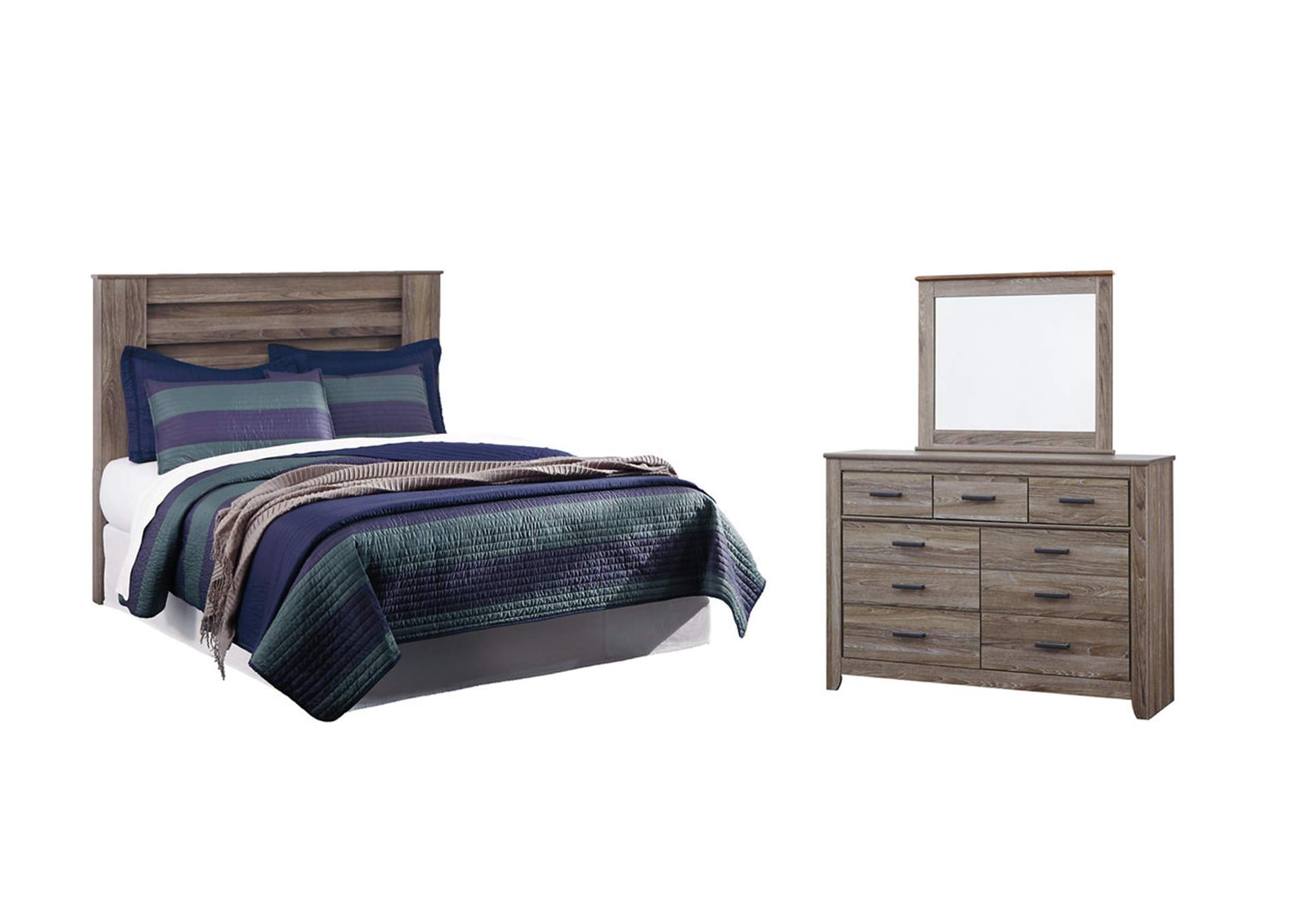 Zelen Queen/Full Panel Headboard Bed with Mirrored Dresser,Signature Design By Ashley