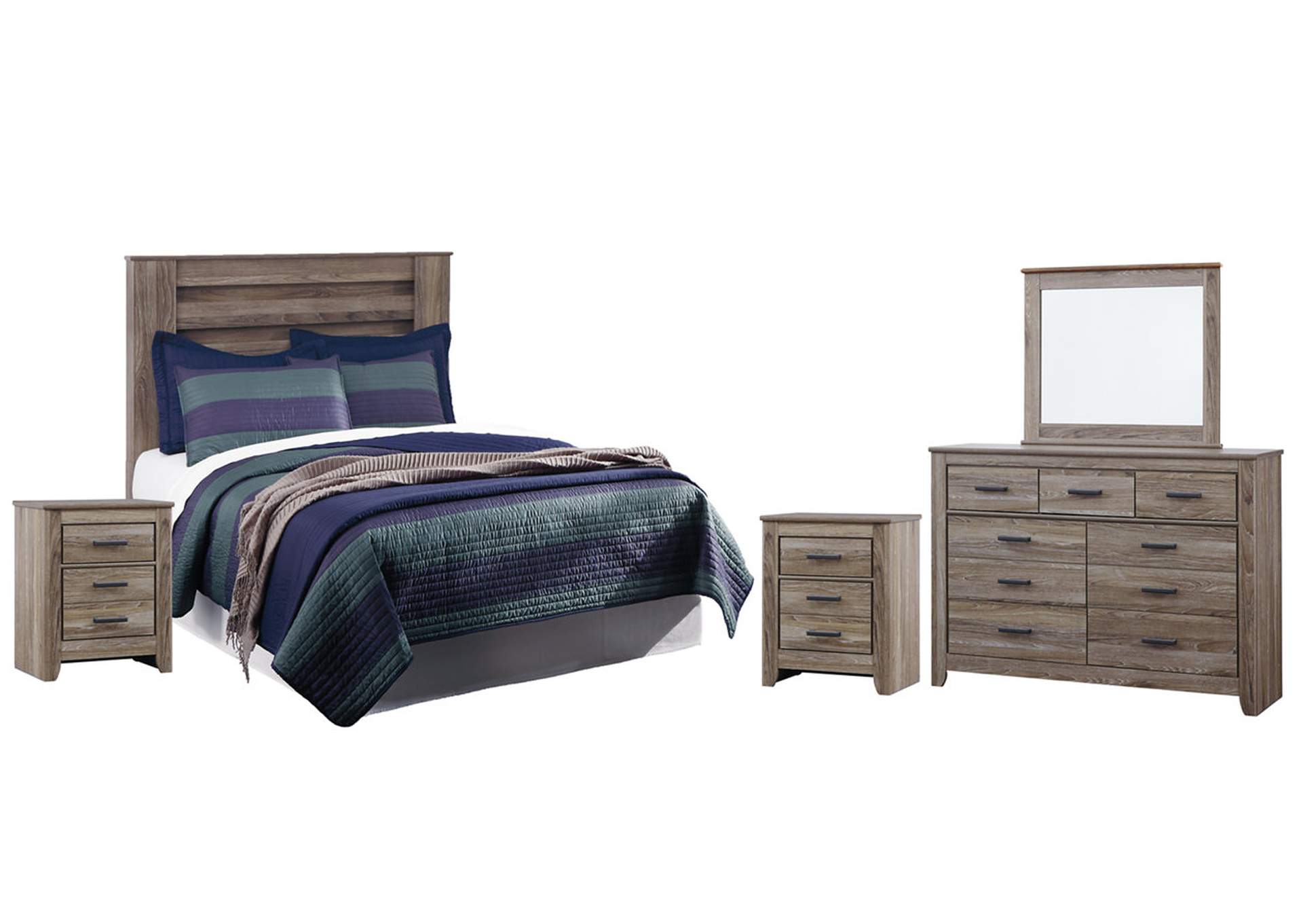 Zelen Full Panel Headboard Bed with Mirrored Dresser and 2 Nightstands,Signature Design By Ashley