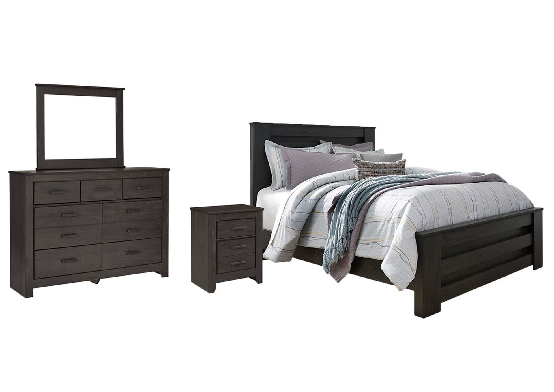 Brinxton Queen Panel Bed with Mirrored Dresser and Nightstand,Signature Design By Ashley