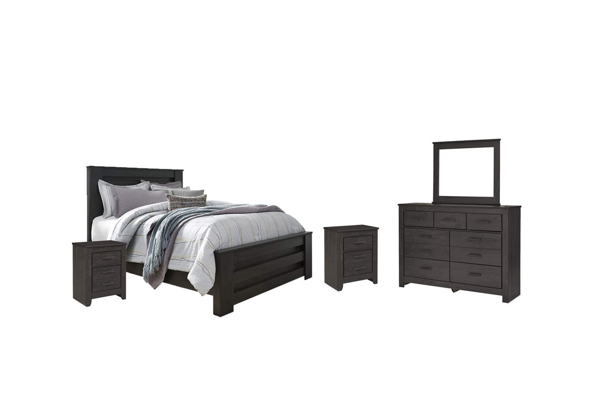 Brinxton Queen Panel Bed with Mirrored Dresser and 2 Nightstands,Signature Design By Ashley