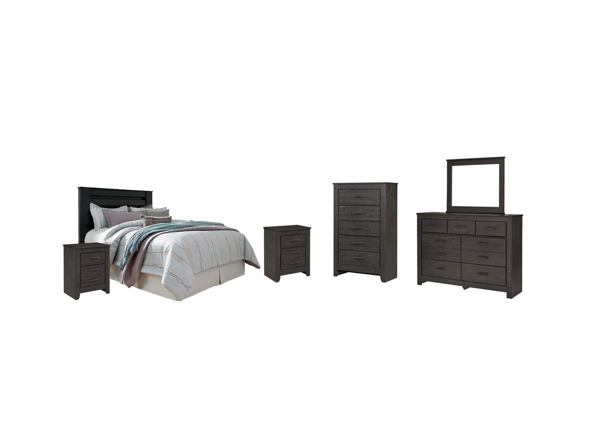 Brinxton Queen/Full Panel Headboard Bed with Mirrored Dresser, Chest and 2 Nightstands,Signature Design By Ashley