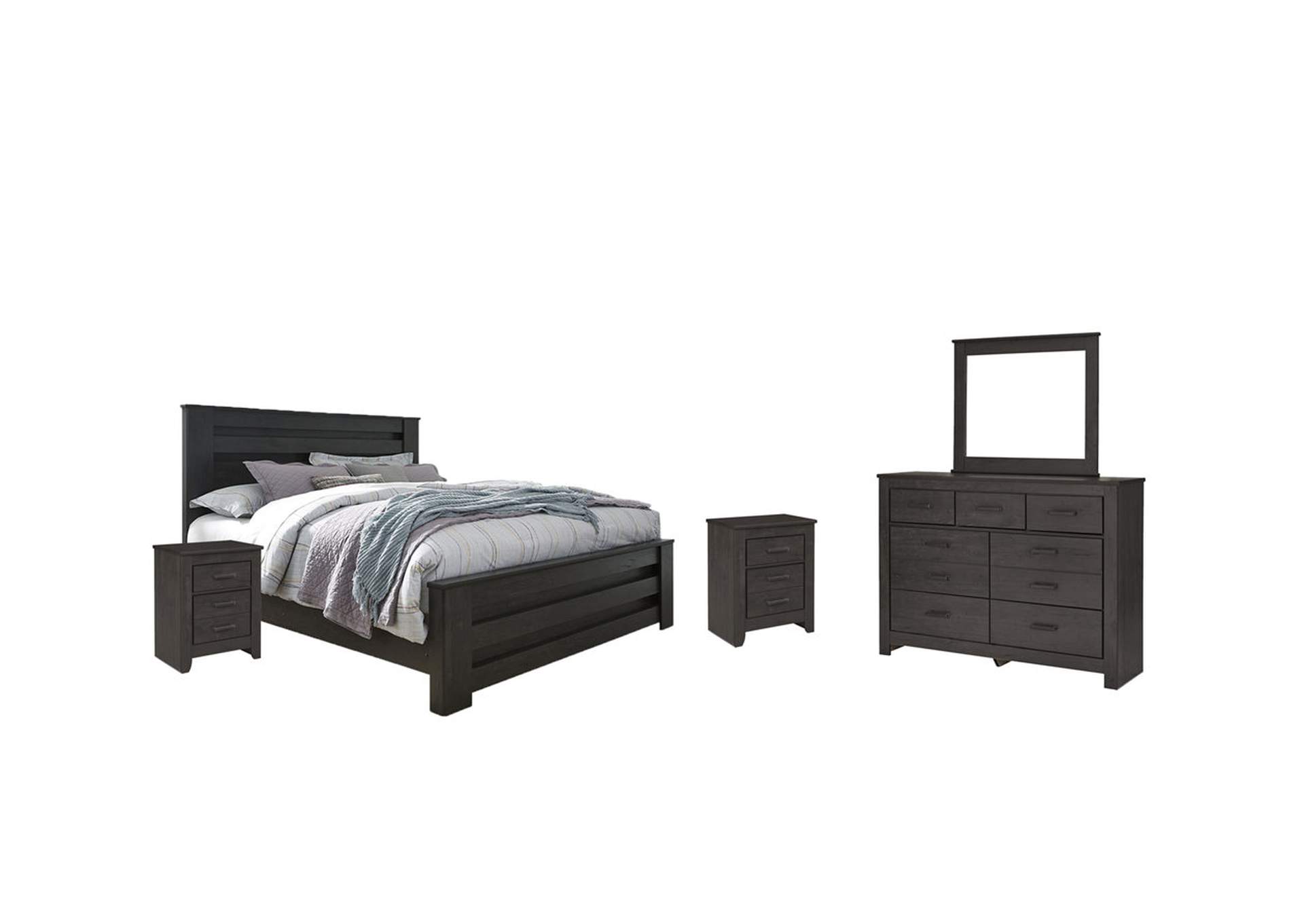 Brinxton King Panel Bed with Mirrored Dresser and 2 Nightstands,Signature Design By Ashley