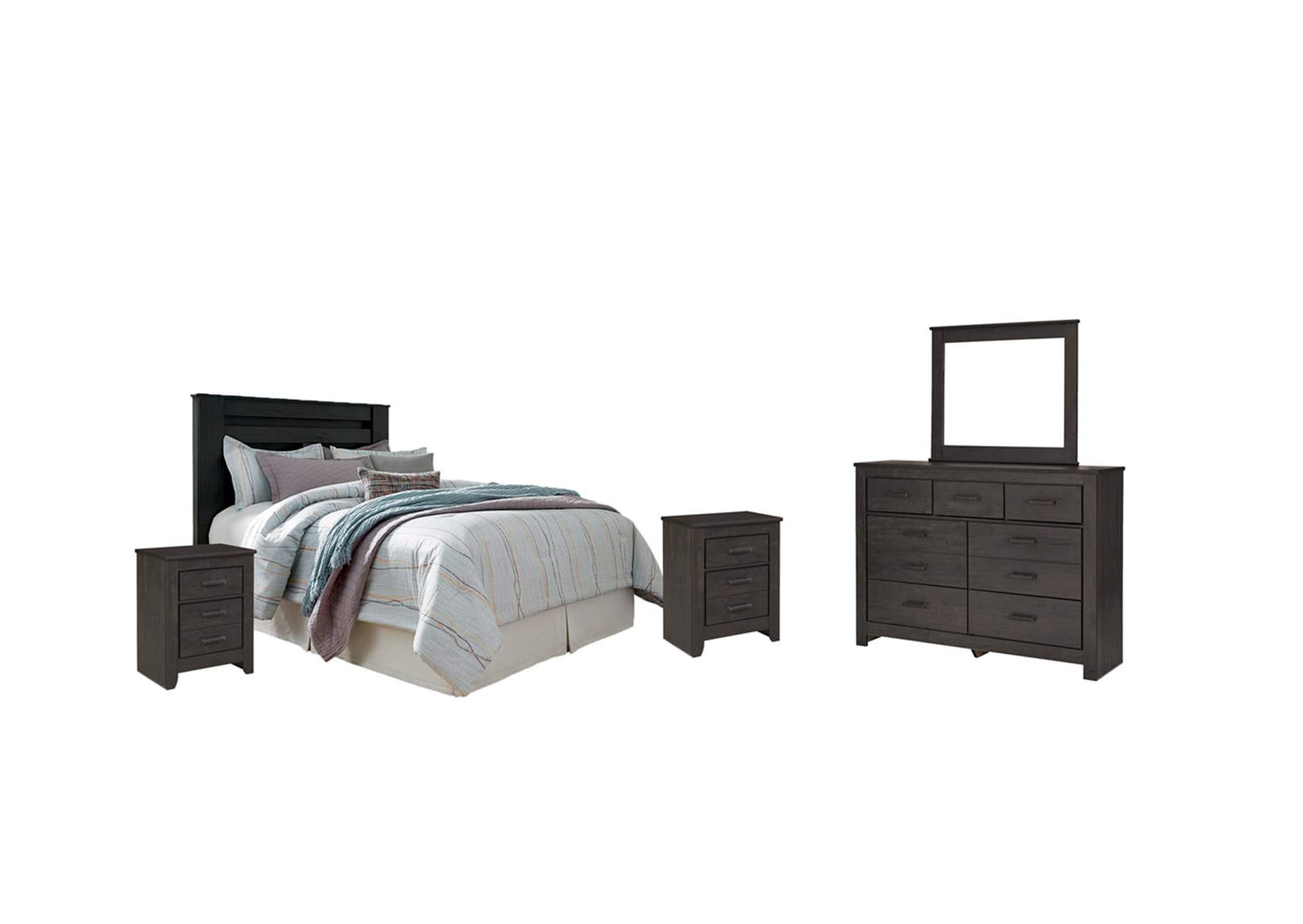 Brinxton King/California King Panel Headboard Bed with Mirrored Dresser and 2 Nightstands,Signature Design By Ashley