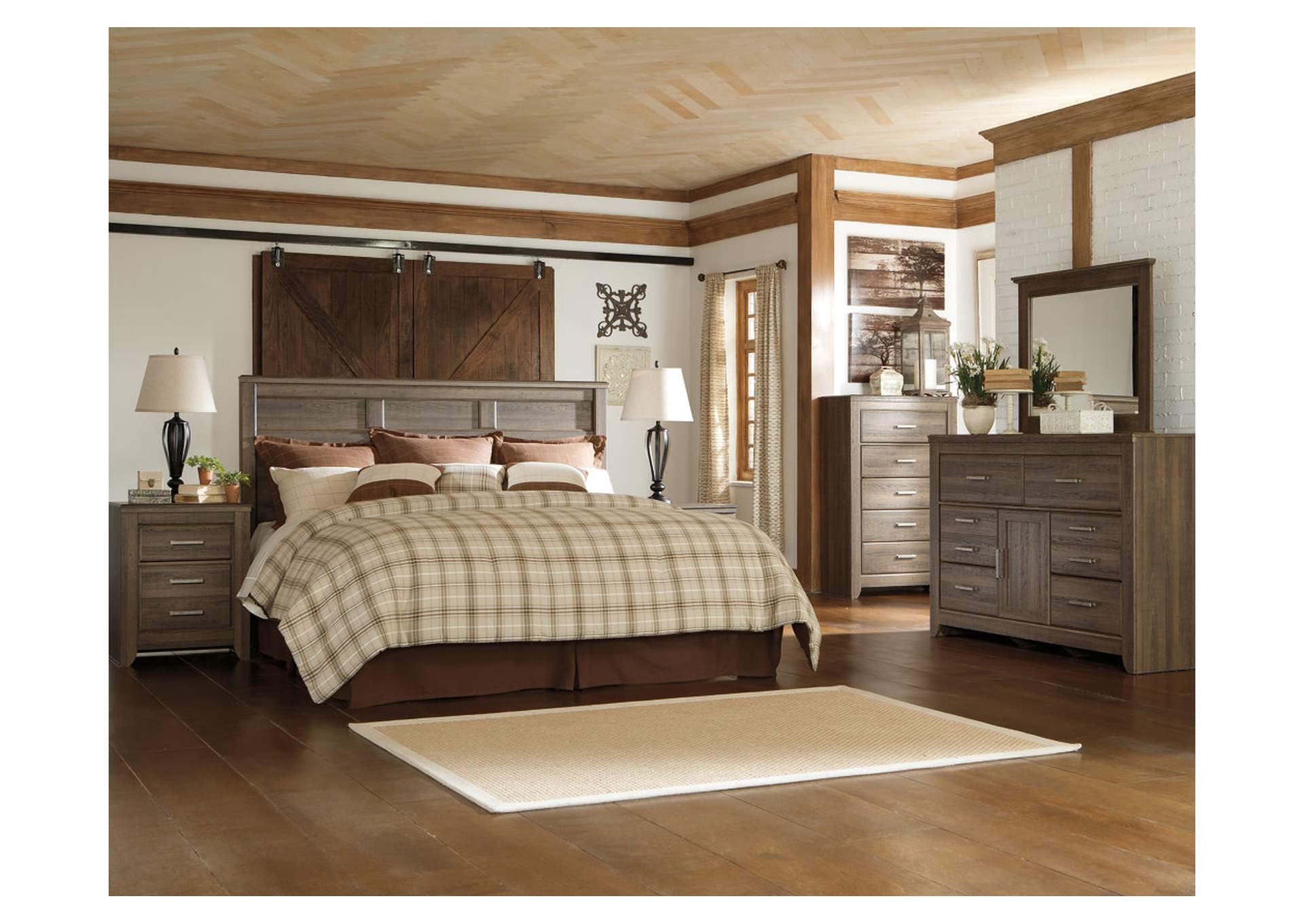 Juararo King/California King Panel Headboard Bed with Mirrored Dresser and Chest,Signature Design By Ashley