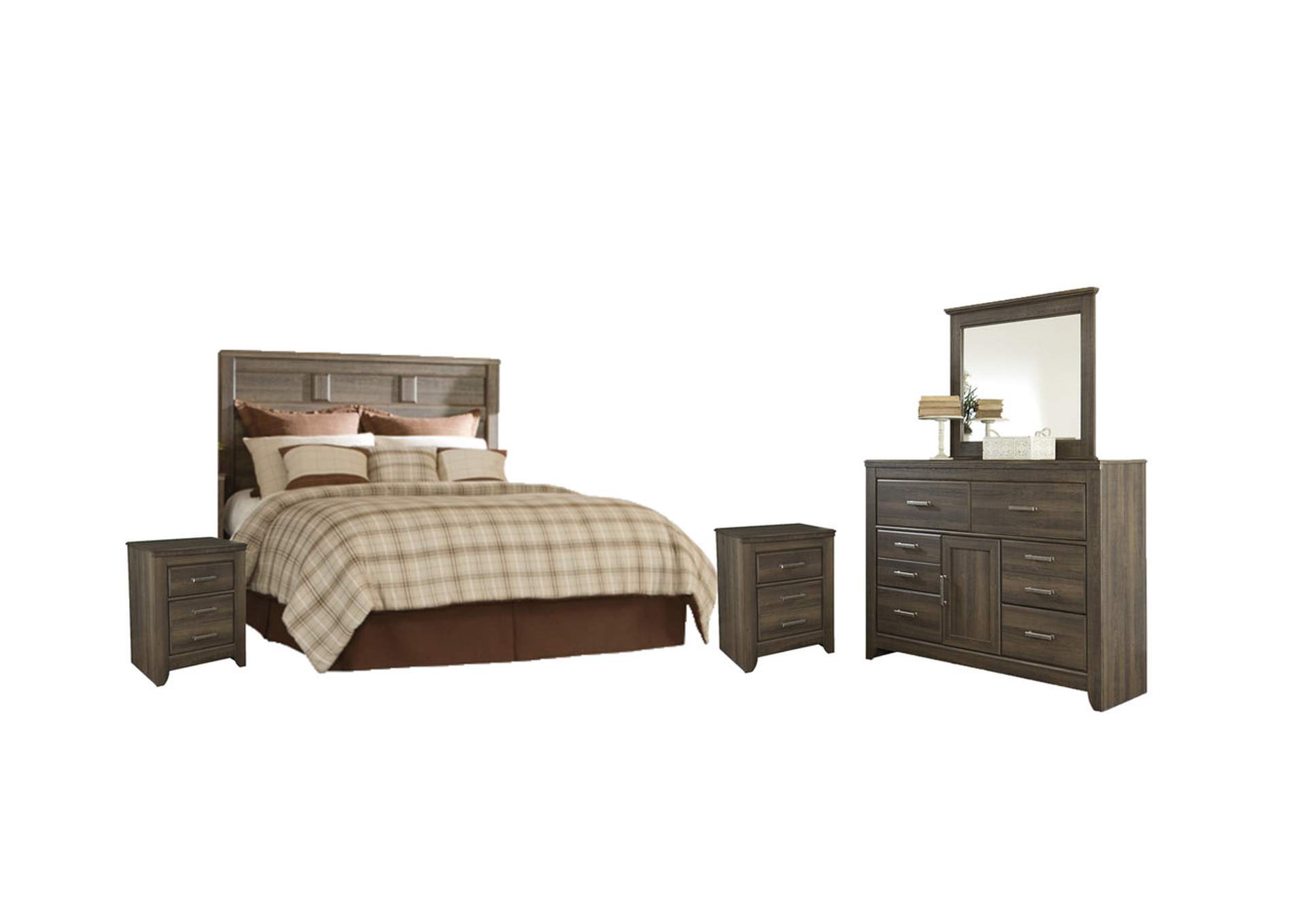 Juararo Queen Panel Headboard Bed with Mirrored Dresser and 2 Nightstands,Signature Design By Ashley
