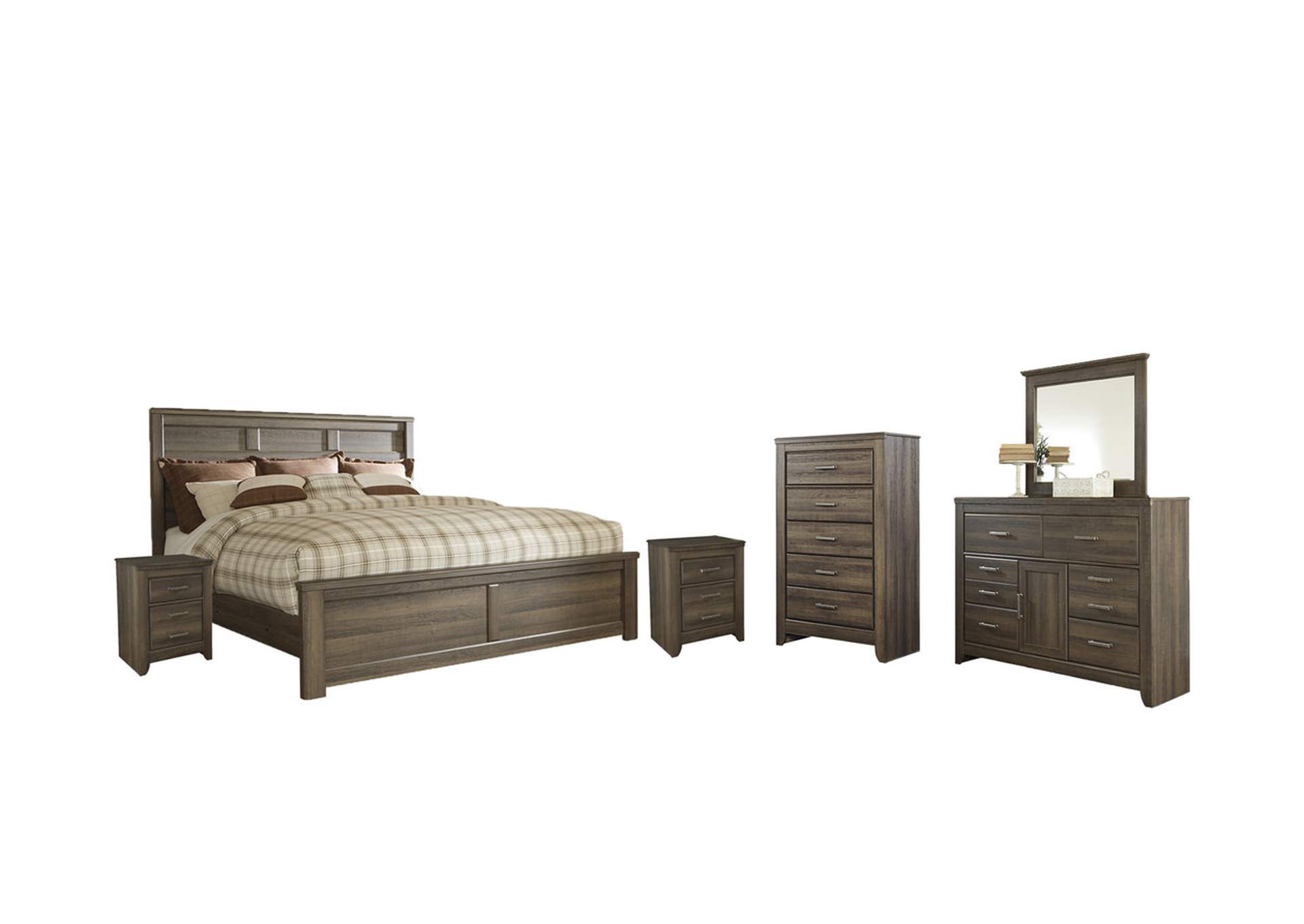 Juararo King Panel Bed with Mirrored Dresser, Chest and 2 Nightstands,Signature Design By Ashley