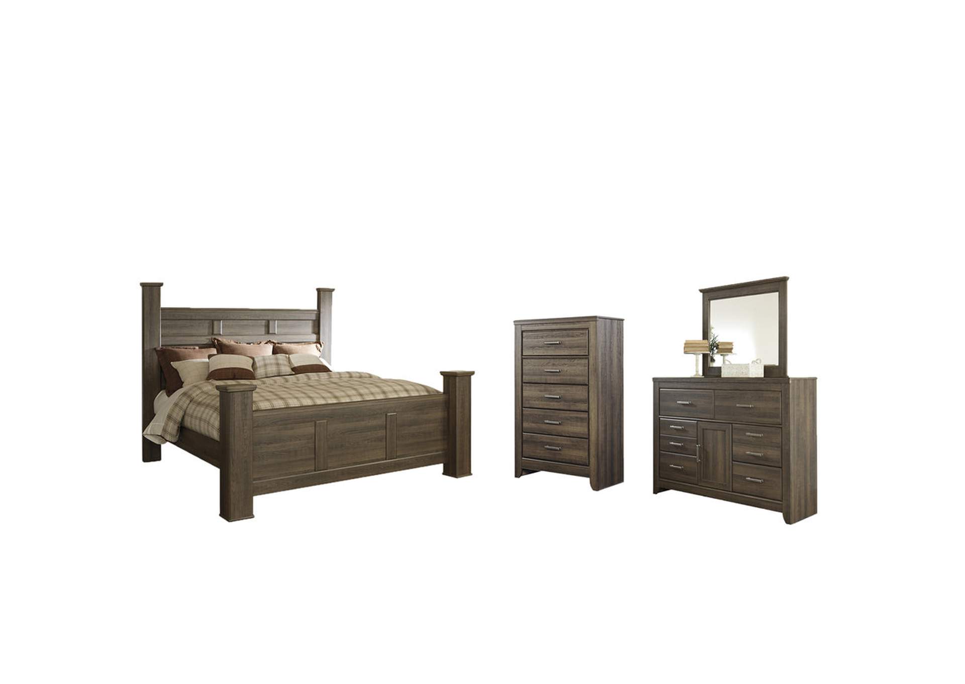 Juararo California King Poster Bed with Mirrored Dresser and Chest,Signature Design By Ashley