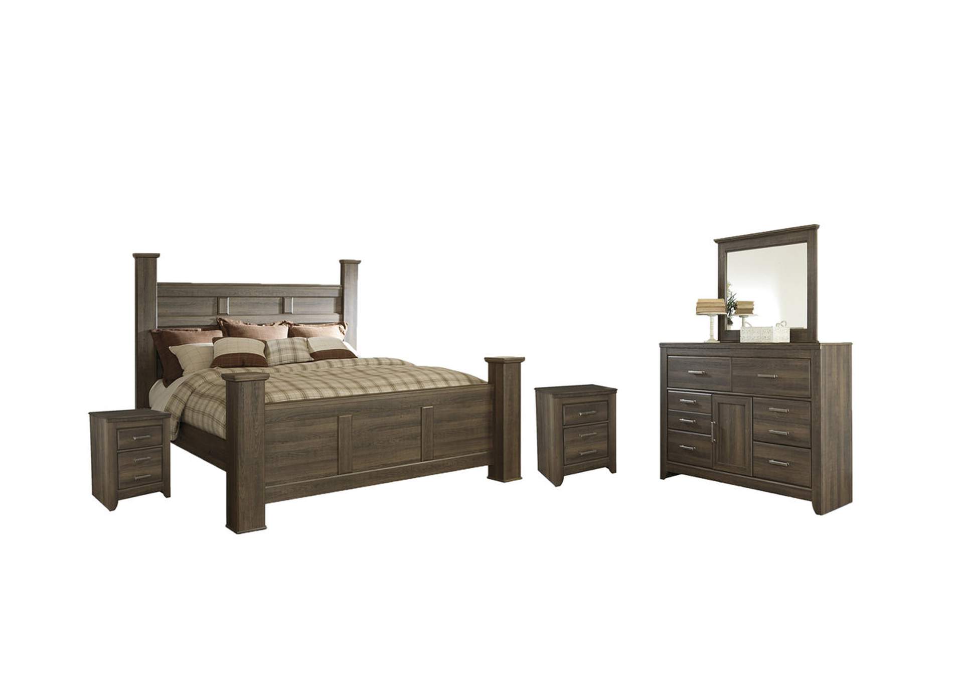 Juararo California King Poster Bed with Mirrored Dresser and 2 Nightstands,Signature Design By Ashley