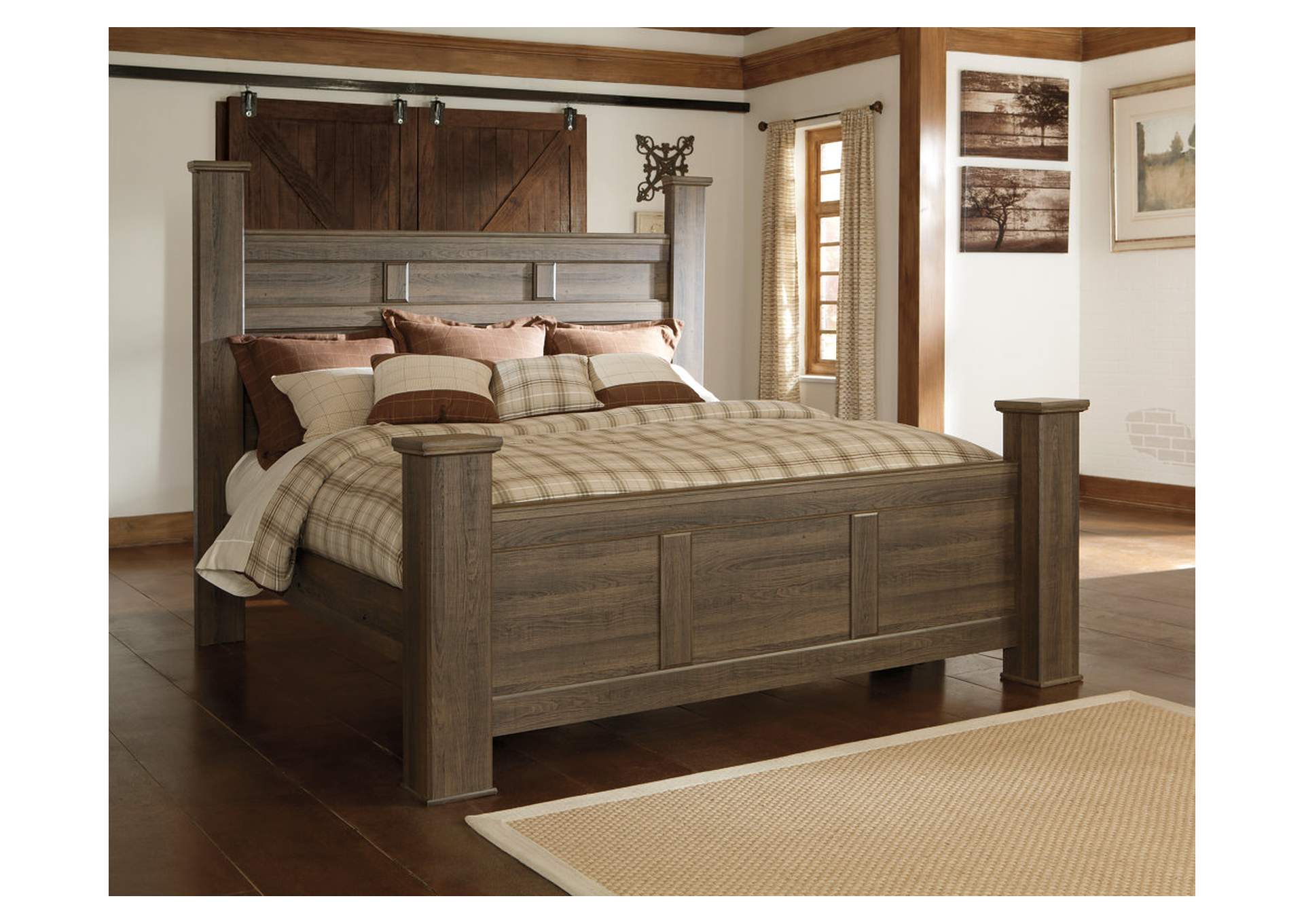 Juararo King Poster Bed with Mirrored Dresser, Chest and 2 Nightstands,Signature Design By Ashley