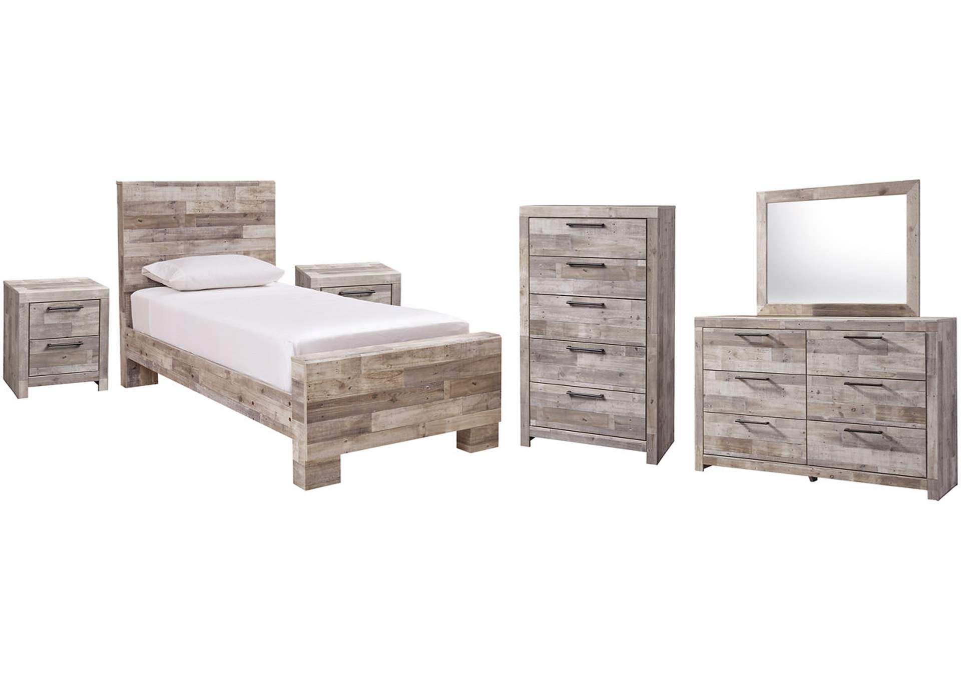 Effie Twin Panel Bed with Mirrored Dresser, Chest and 2 Nightstands,Signature Design By Ashley