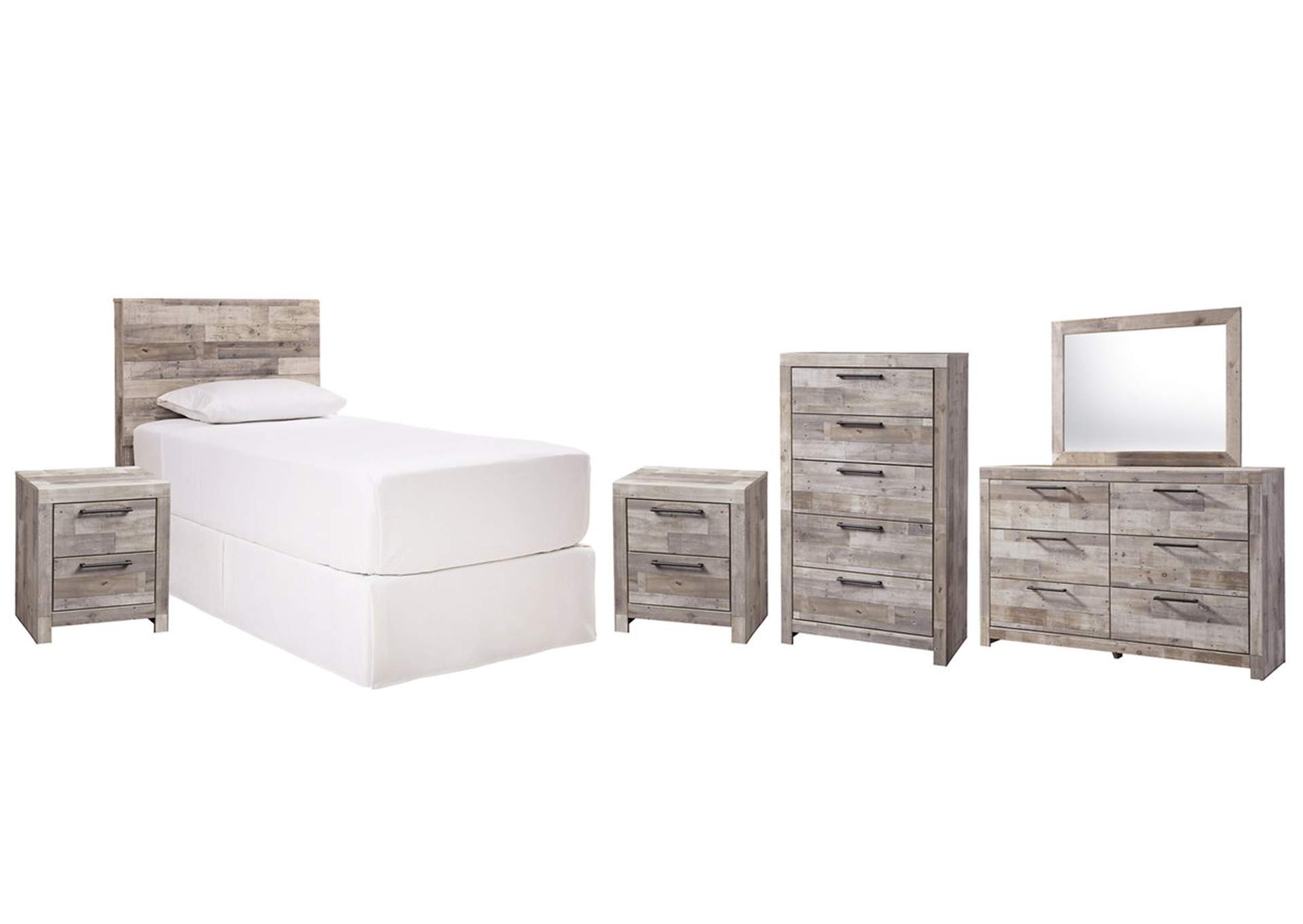 Effie Twin Panel Headboard Bed with Mirrored Dresser, Chest and 2 Nightstands,Signature Design By Ashley