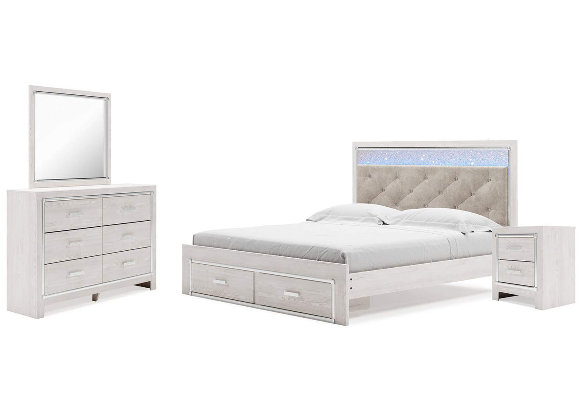 Altyra King Upholstered Panel Storage Bed, Dresser, Mirror and Nightstand,Signature Design By Ashley