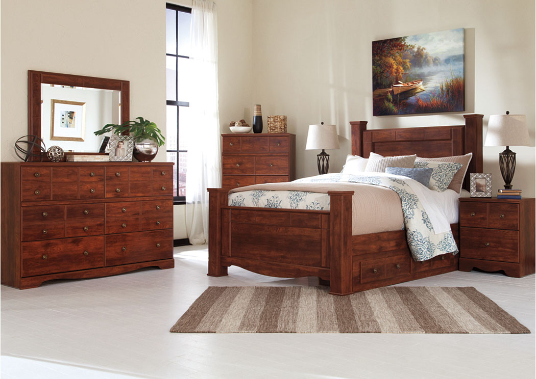 Brittberg Reddish Brown Queen Storage Poster Bed w/Dresser, Mirror and Nightstand,ABF Signature Design by Ashley