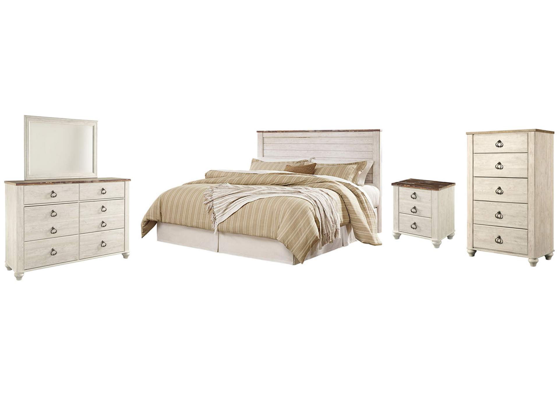 Willowton King/California King Panel Headboard Bed with Mirrored Dresser, Chest and Nightstand,Signature Design By Ashley